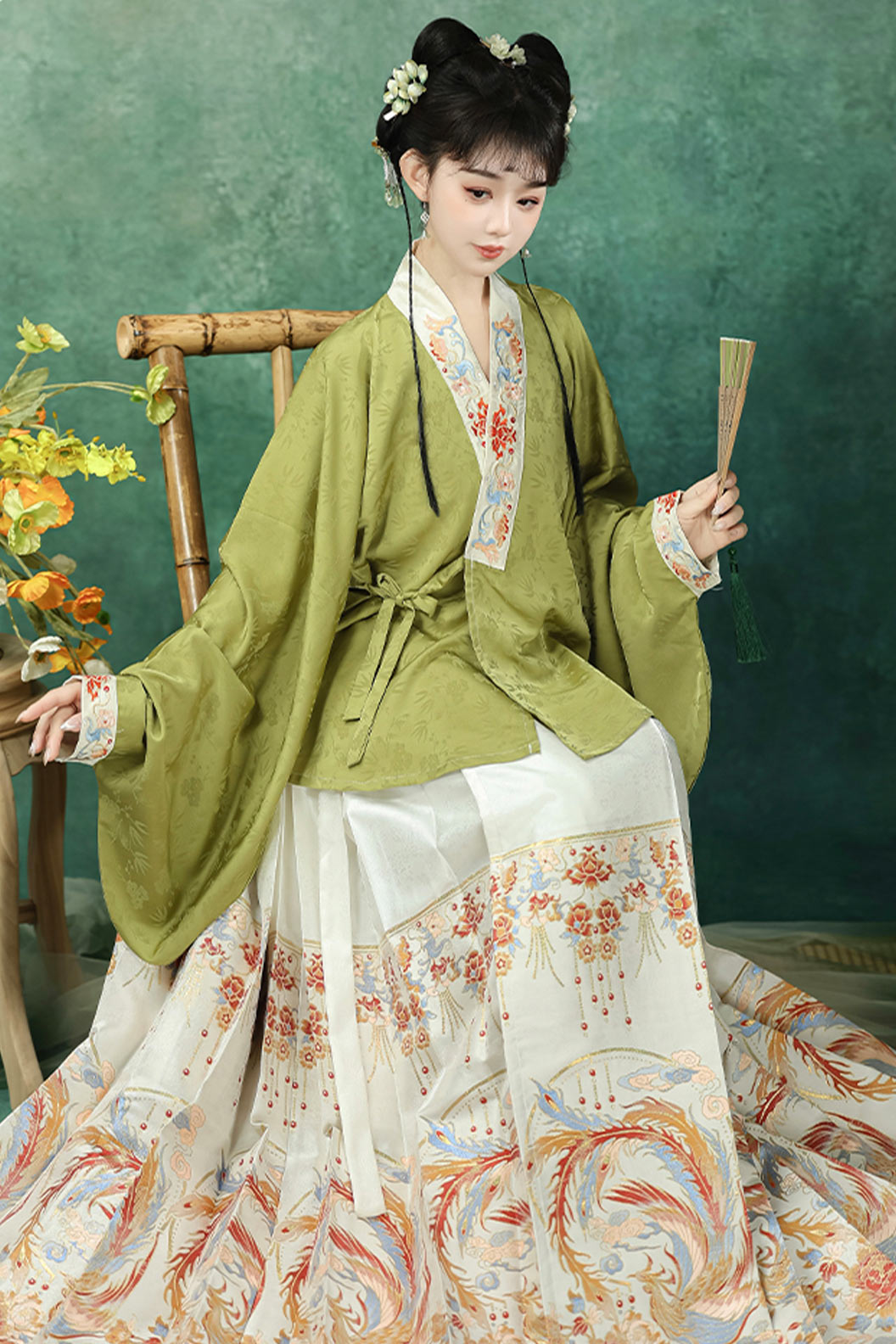 Tang Dynasty Multicolor Hanfu Dress Woven Gold Ma Mian Skirt Set for Spring Summer - yanzhuliuhua 研姝流华