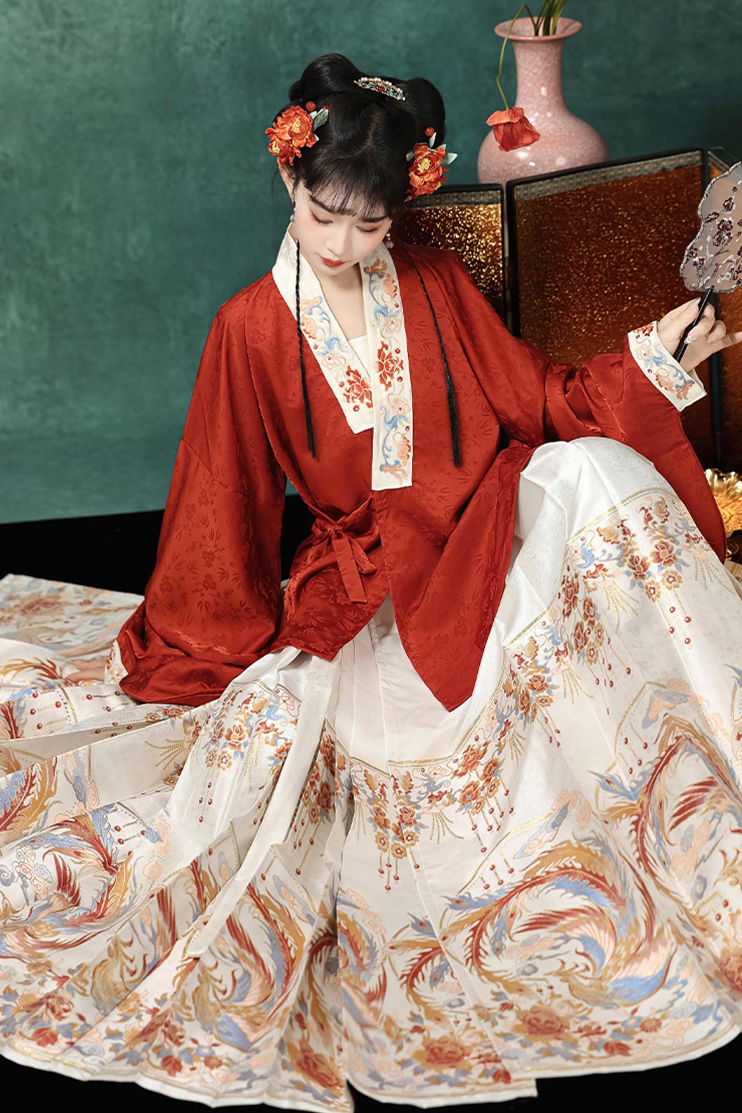 Tang Dynasty Multicolor Hanfu Dress Woven Gold Ma Mian Skirt Set for Spring Summer - yanzhuliuhua 研姝流华
