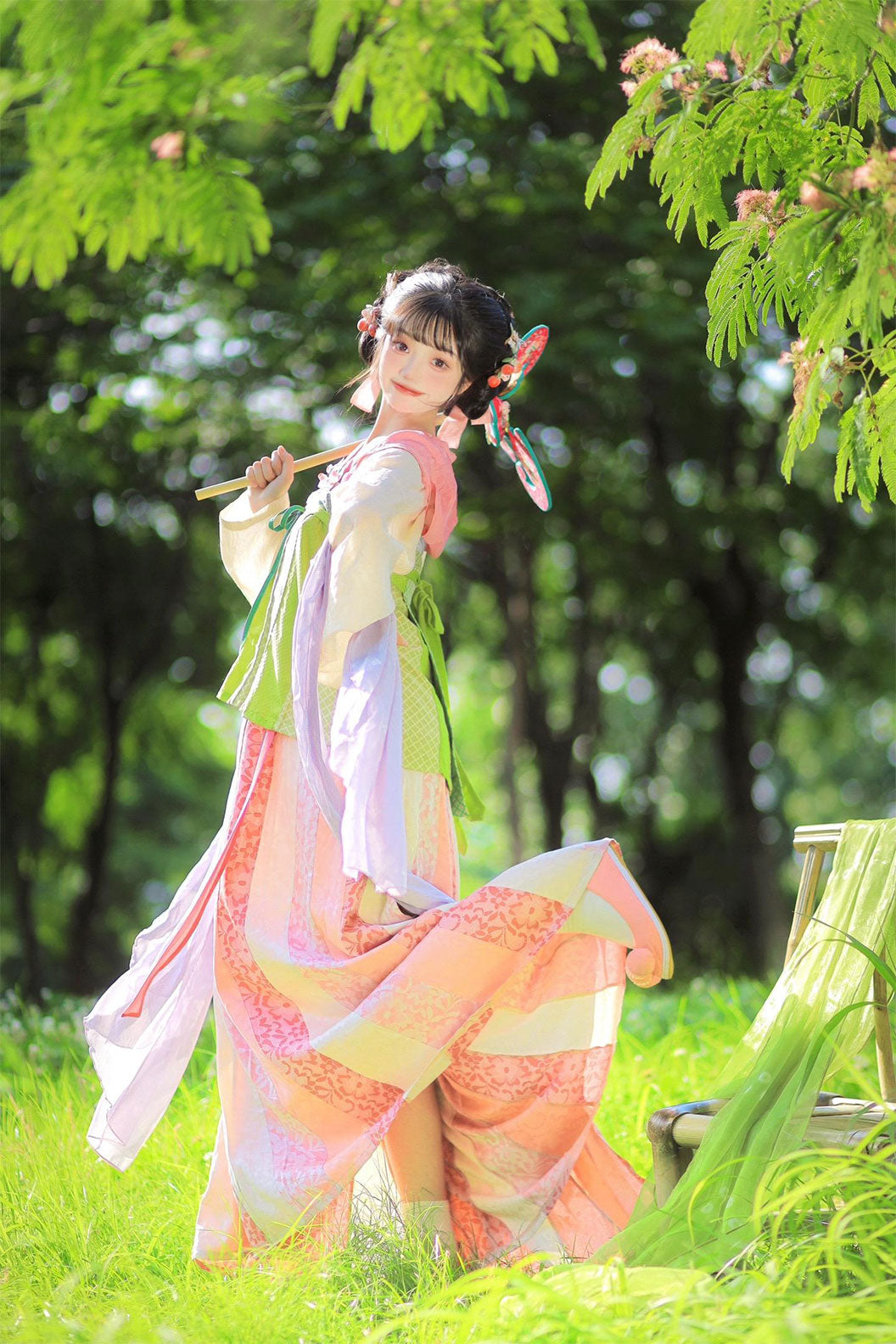 Tang Dynasty Pink Qi Xiong Hanfu Dress For Chinese Style - yinluo 樱络