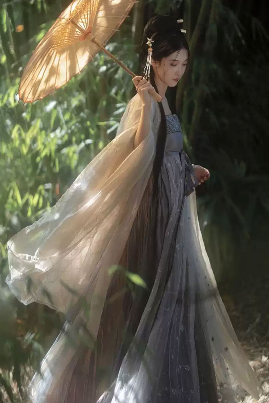 Tang Dynasty Purple Hanfu Dress Hezi Skirt and Wide Sleeve Shirt - wuxiao 雾绡