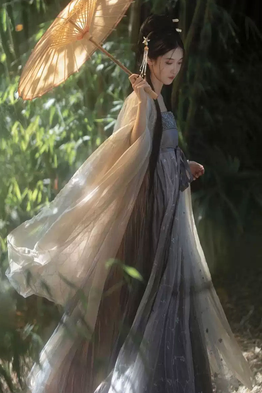 Tang Dynasty Purple Hanfu Dress Hezi Skirt and Wide Sleeve Shirt - wuxiao 雾绡