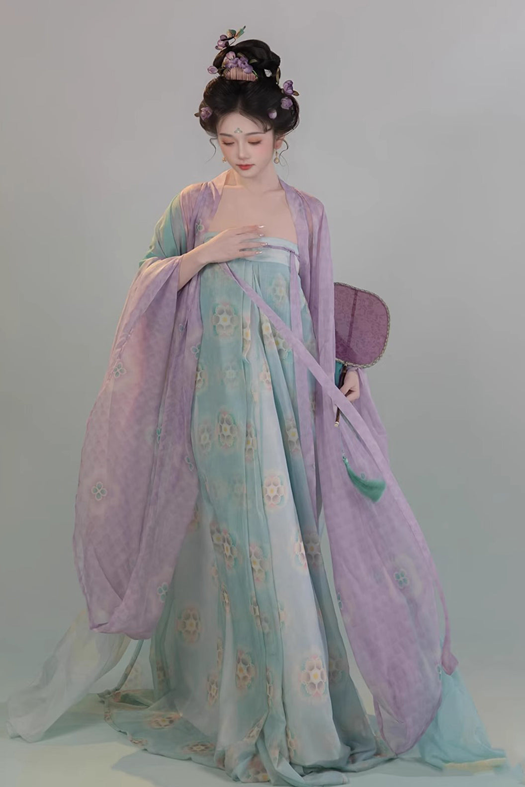 Tang Dynasty Purple Hanfu Dress Wide Sleeve Robe Chest High Ruqun Chinese Style - ziwei 紫薇