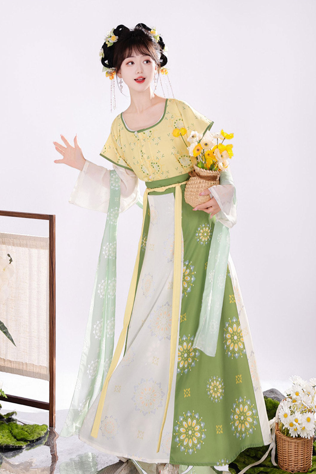 Tang Dynasty Green Hanfu Dress Half Sleeve Waist Length Bei Zi Tan Collar Chinese Style - yulinglong 玉玲珑