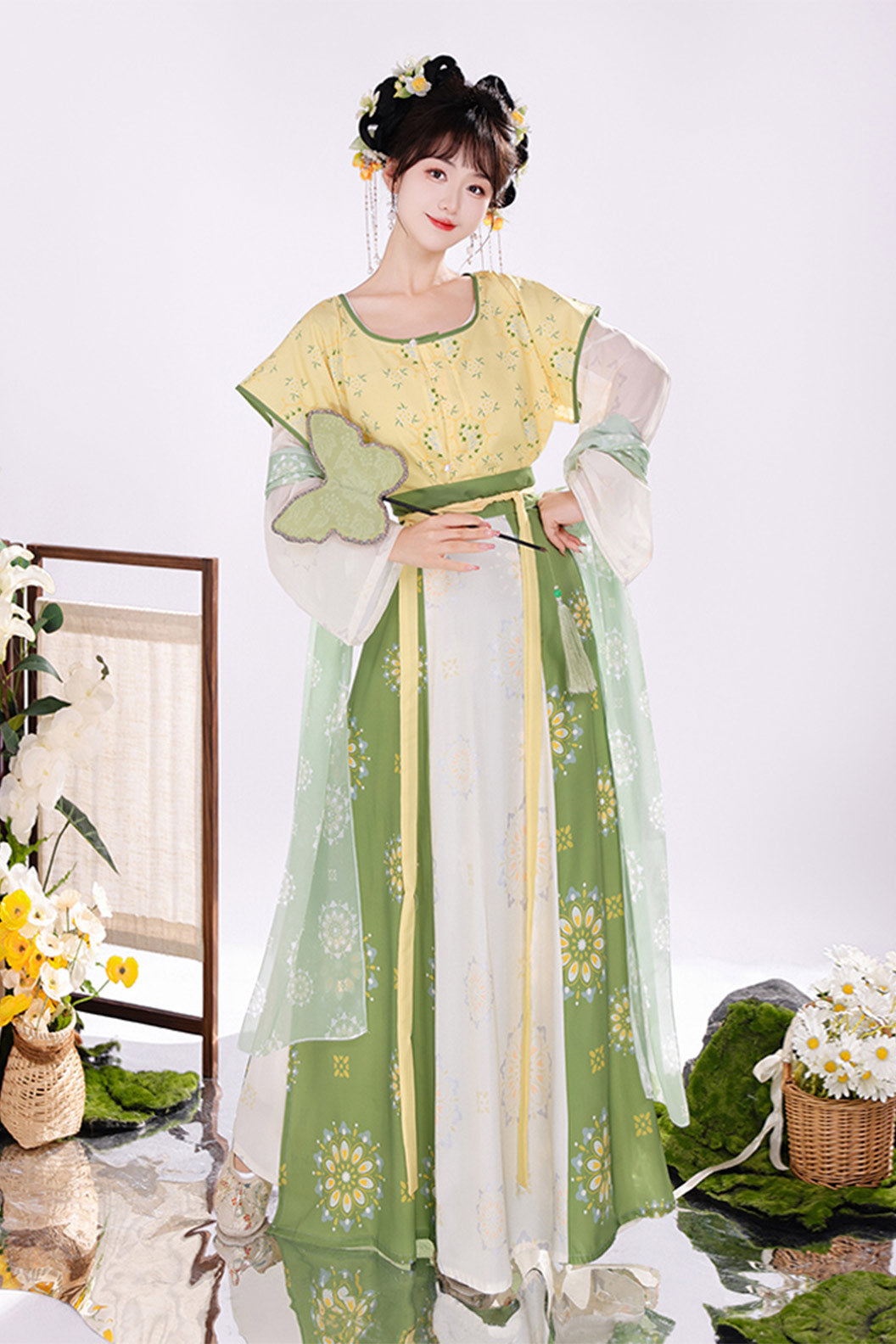 Tang Dynasty Green Hanfu Dress Half Sleeve Waist Length Bei Zi Tan Collar Chinese Style - yulinglong 玉玲珑