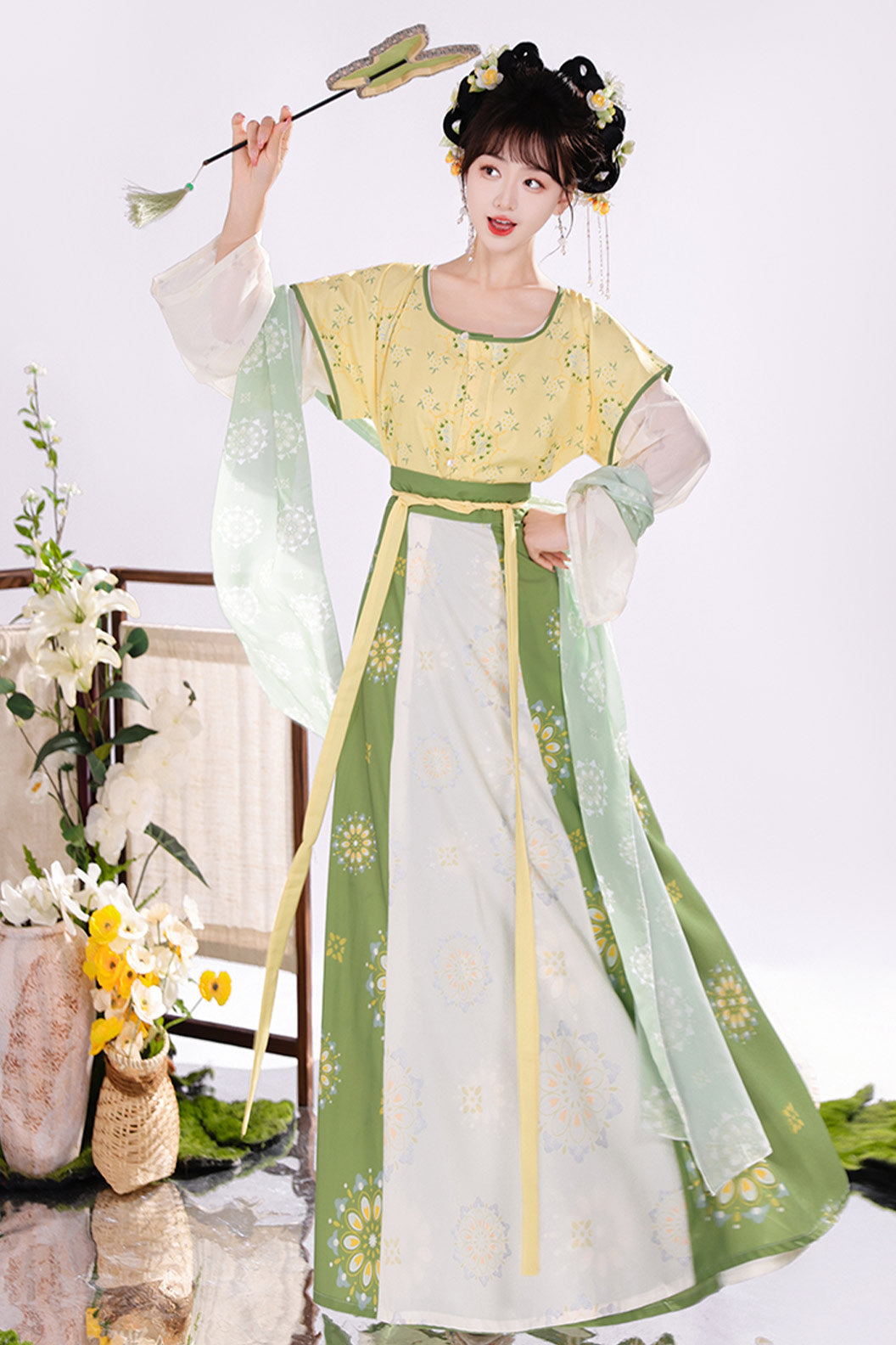 Tang Dynasty Green Hanfu Dress Half Sleeve Waist Length Bei Zi Tan Collar Chinese Style - yulinglong 玉玲珑
