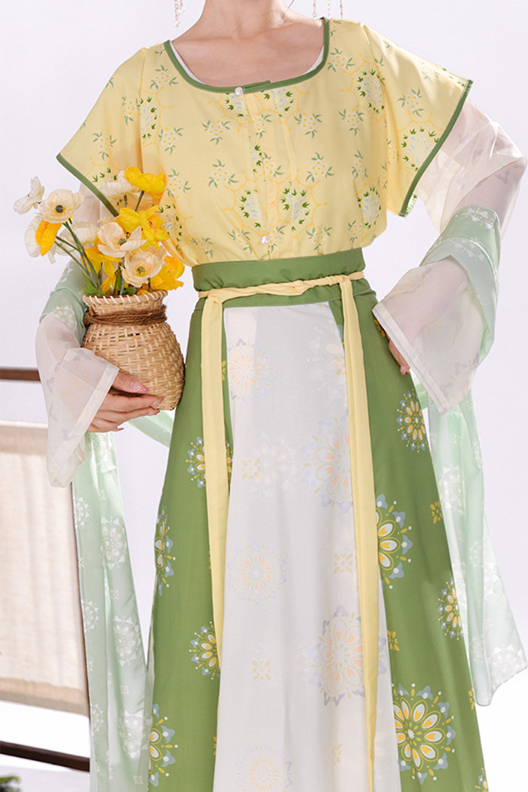 Tang Dynasty Green Hanfu Dress Half Sleeve Waist Length Bei Zi Tan Collar Chinese Style - yulinglong 玉玲珑