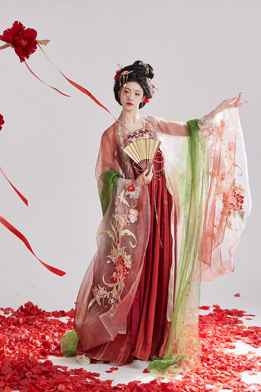 Tang Dynasty Red Hanfu Dress Heavy Embroidery Chest High Hezi Skirt - shancha 山茶