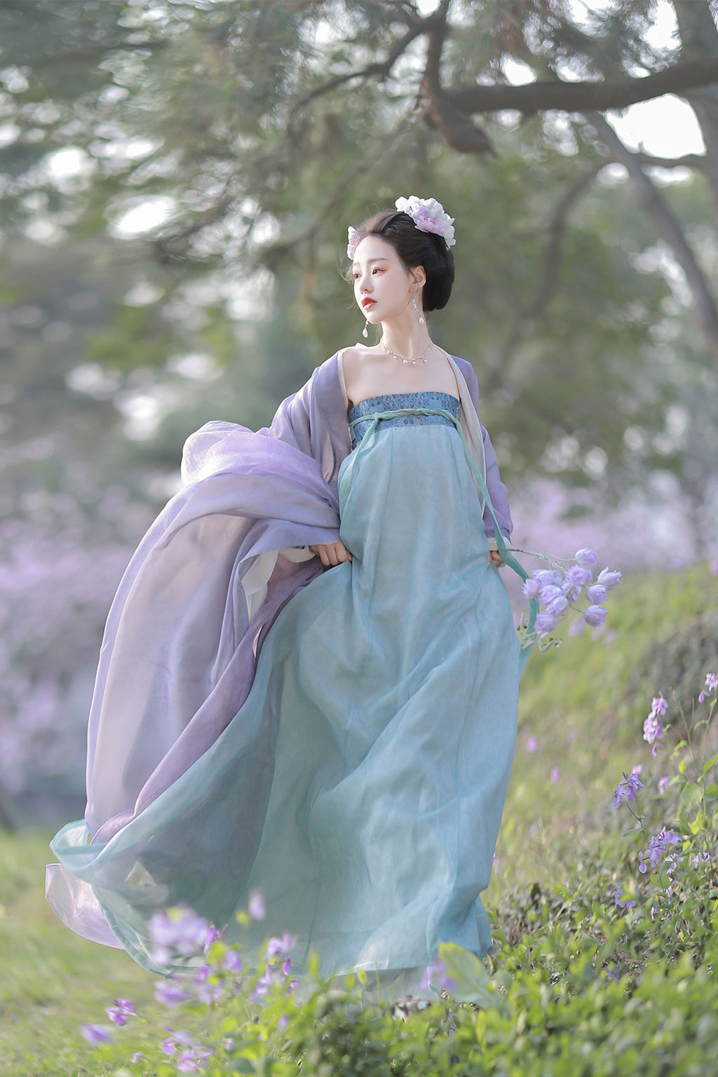 Tang Dynasty Red Hanfu Dress with Chest-high Ruqun and One-Piece Split Skirt - shengge 笙歌