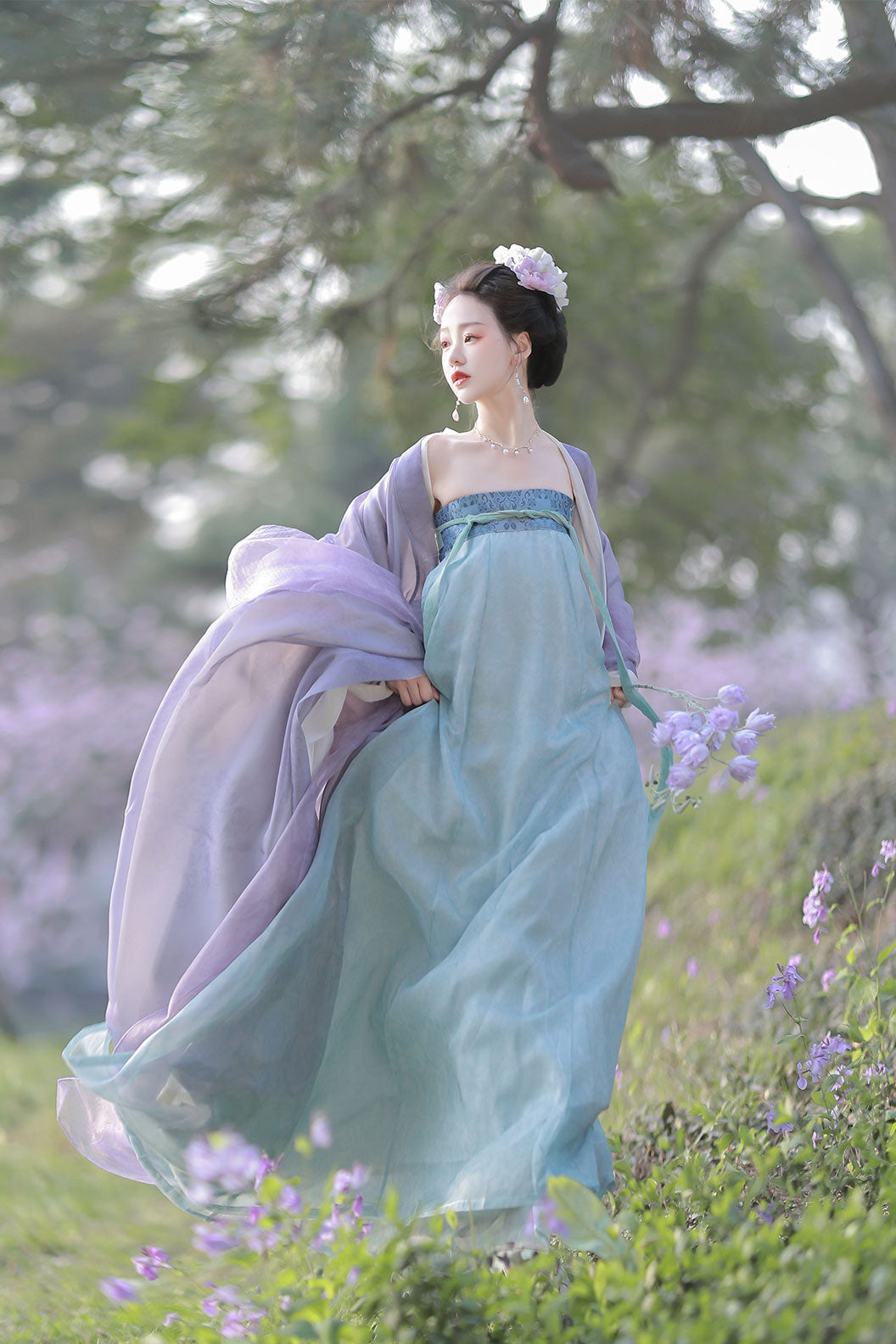 Tang Dynasty Red Hanfu Dress with Chest-high Ruqun and One-Piece Split Skirt - shengge 笙歌