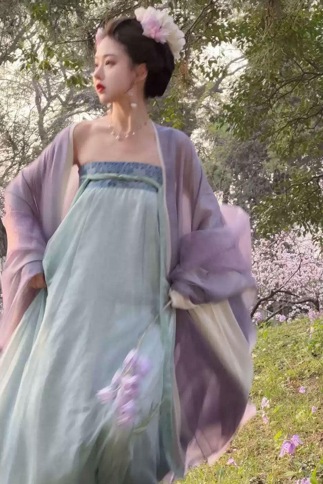 Tang Dynasty Red Hanfu Dress with Chest-high Ruqun and One-Piece Split Skirt - shengge 笙歌