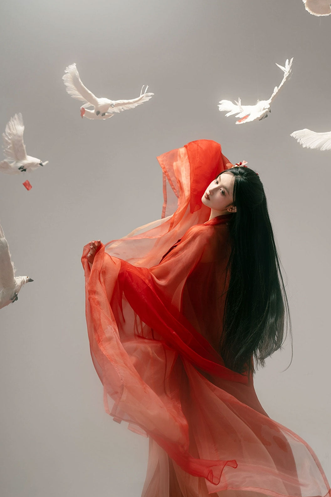 Tang Dynasty Red Hanfu Dress with Embroidered Chest-high Pleated Skirt and One-Piece - hongying 红樱