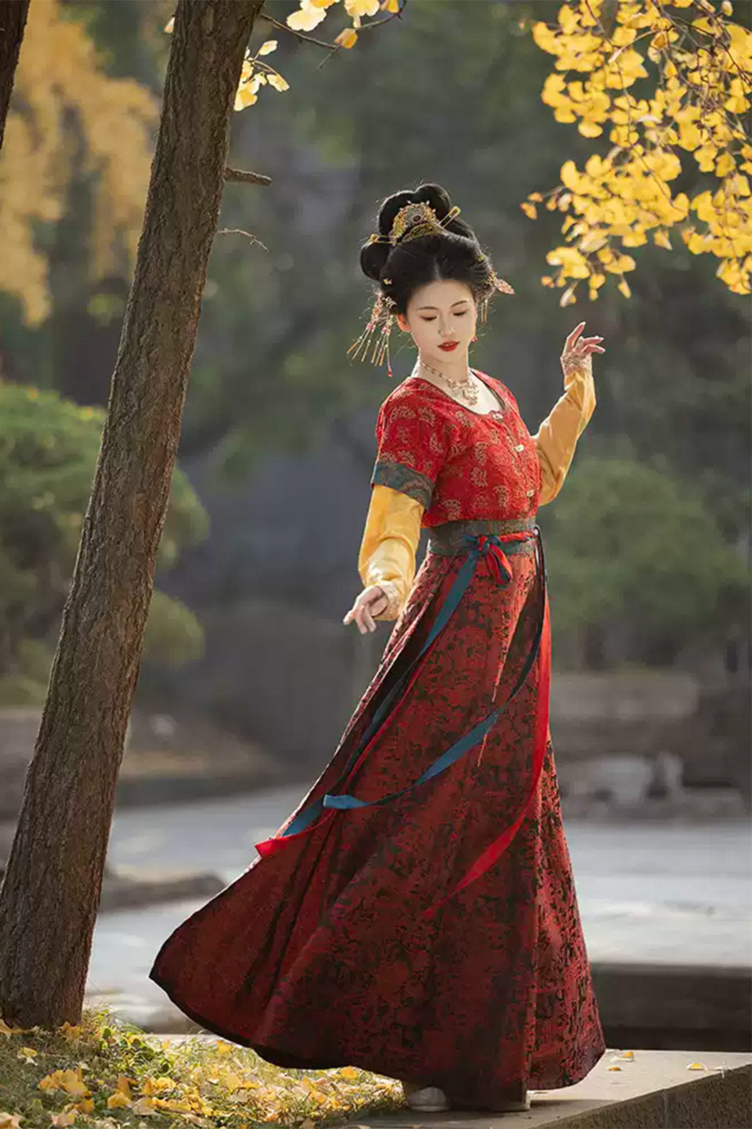 Tang Dynasty Tank Collar Po Skirt Chinese Style Red Hanfu Dress - xiayi 霞仪