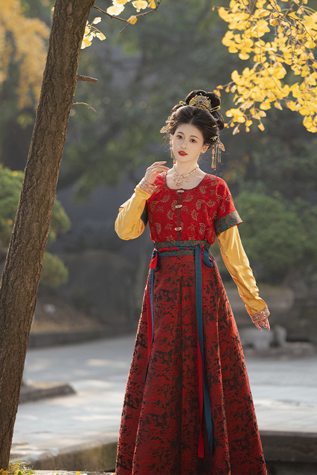 Tang Dynasty Tank Collar Po Skirt Chinese Style Red Hanfu Dress - xiayi 霞仪