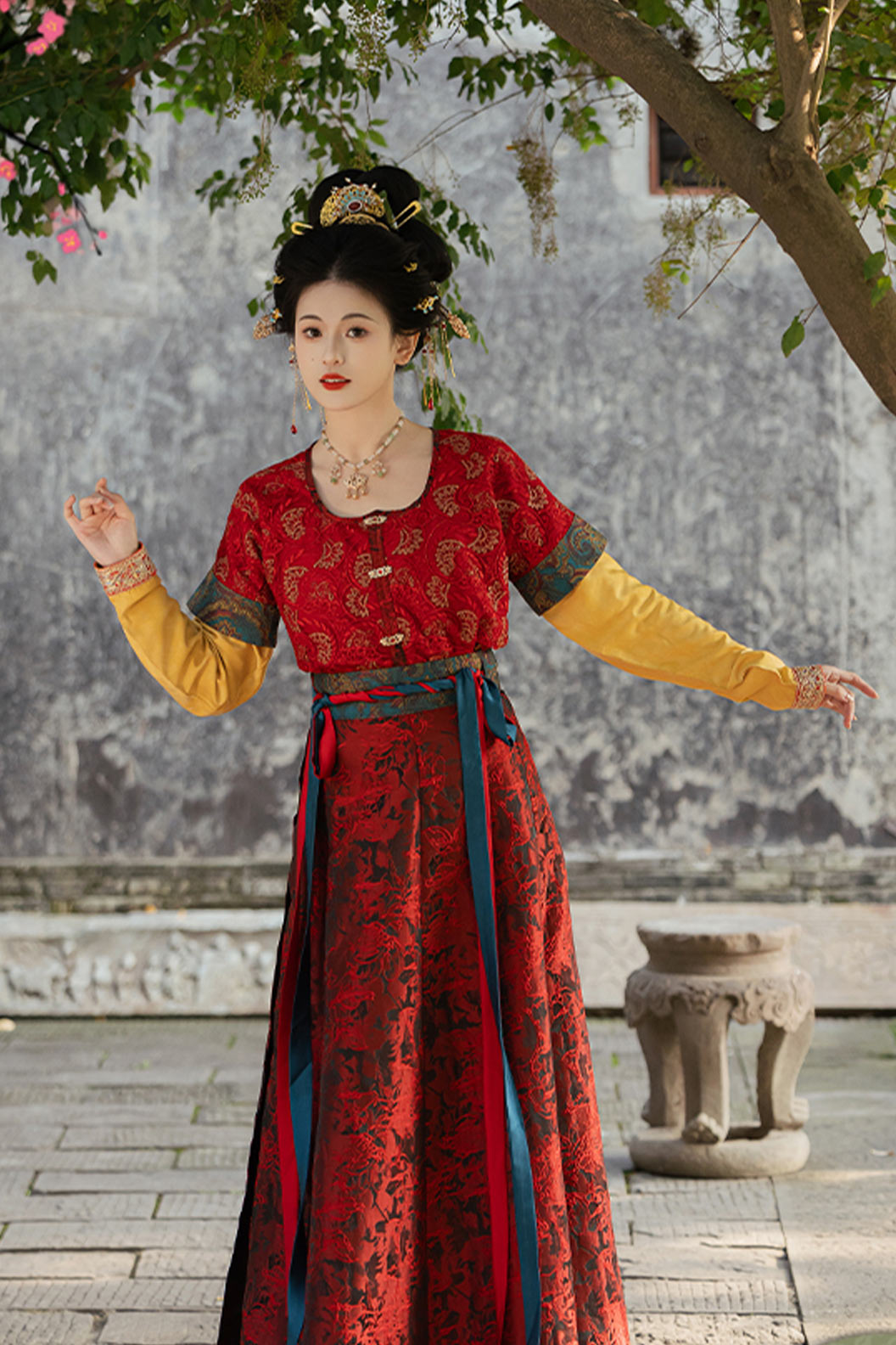 Tang Dynasty Tank Collar Po Skirt Chinese Style Red Hanfu Dress - xiayi 霞仪