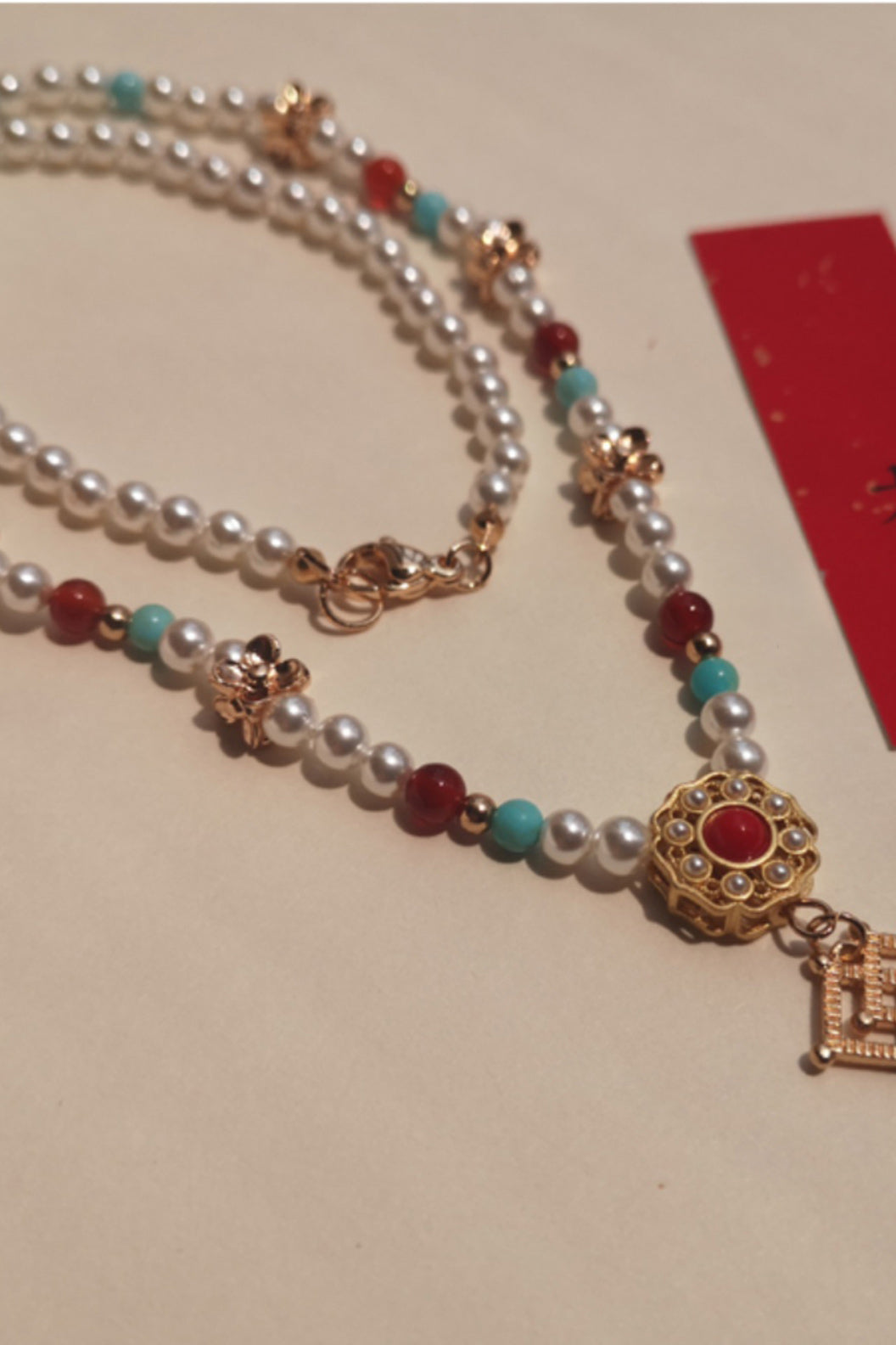Tang Dynasty Turquoise Pearl Chinese Style Necklace