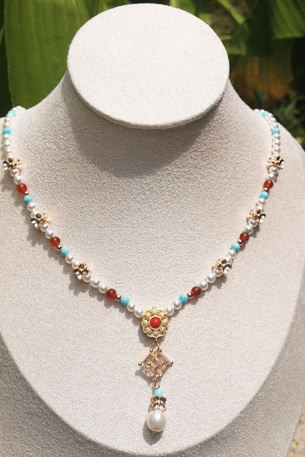 Tang Dynasty Turquoise Pearl Chinese Style Necklace