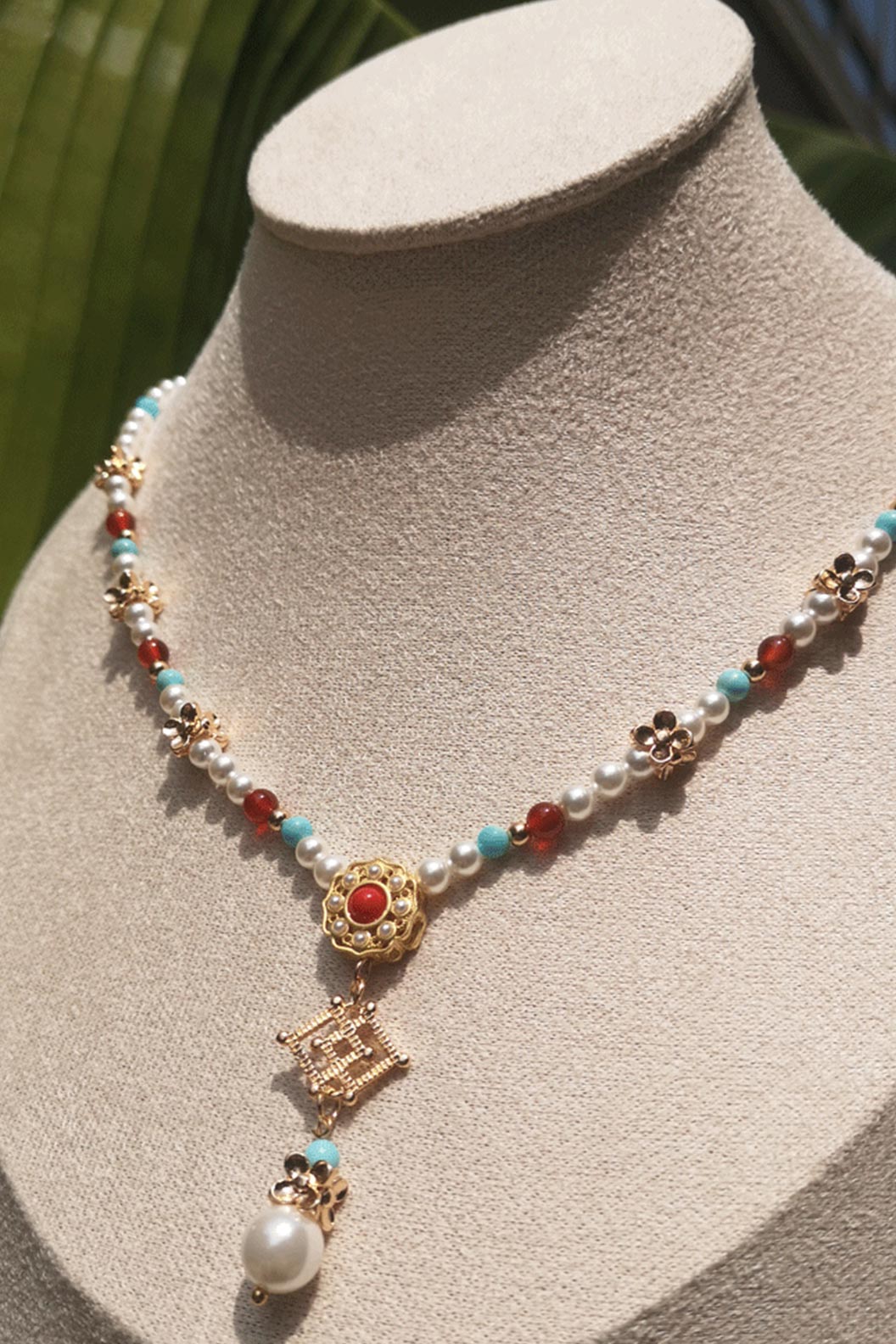 Tang Dynasty Turquoise Pearl Chinese Style Necklace