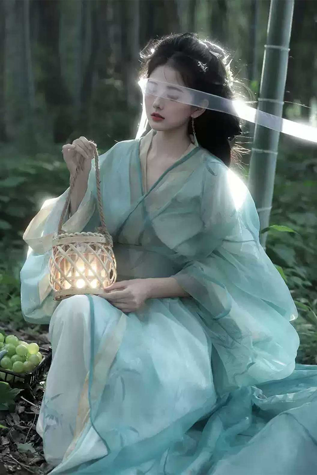 Warring States Cyan Robe with Chinese Style and Straight Hem - shanlan 山岚