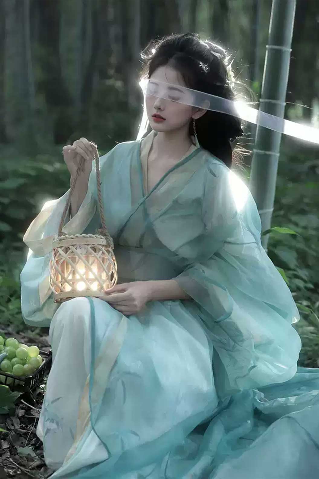 Warring States Cyan Robe with Chinese Style and Straight Hem - shanlan 山岚