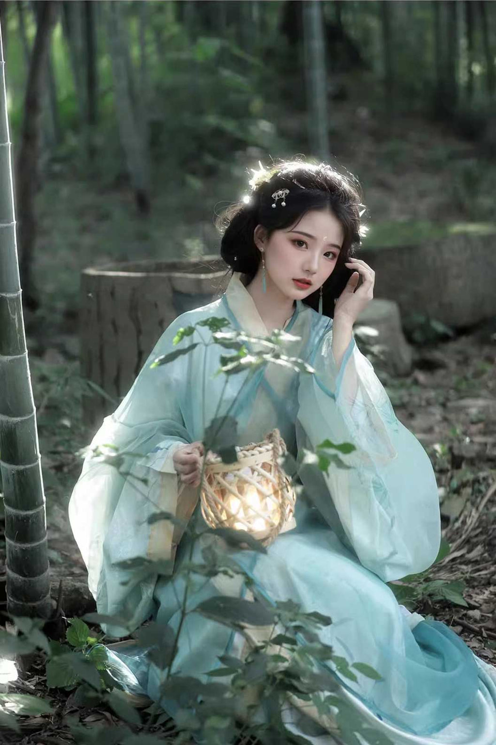 Warring States Cyan Robe with Chinese Style and Straight Hem - shanlan 山岚
