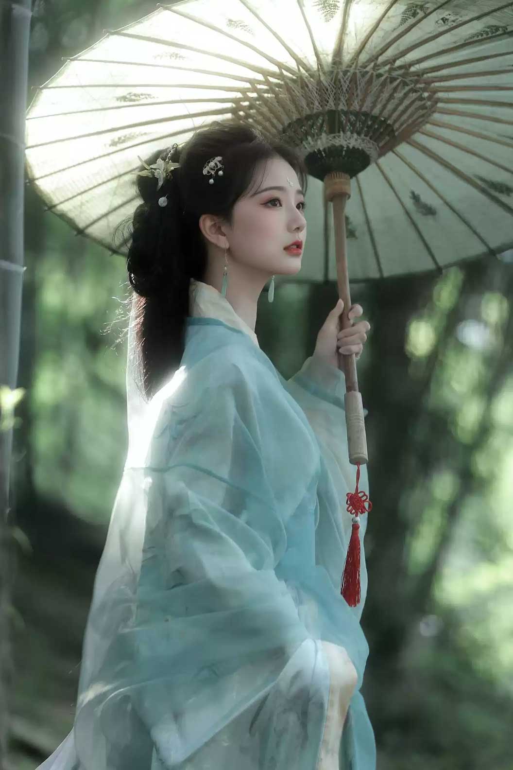 Warring States Cyan Robe with Chinese Style and Straight Hem - shanlan 山岚