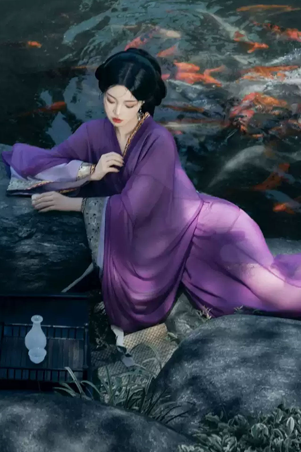 Warring States Purple Robe with Ruqun and Straight Hem Robe - muyunshang 暮云裳