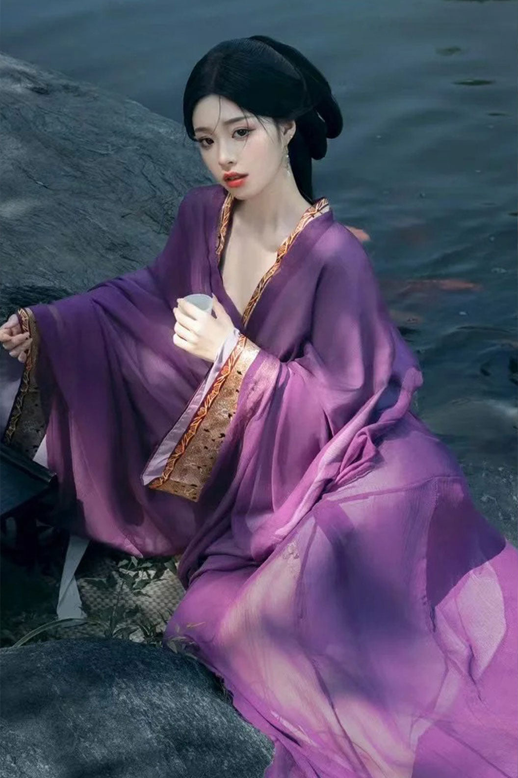 Warring States Purple Robe with Ruqun and Straight Hem Robe - muyunshang 暮云裳