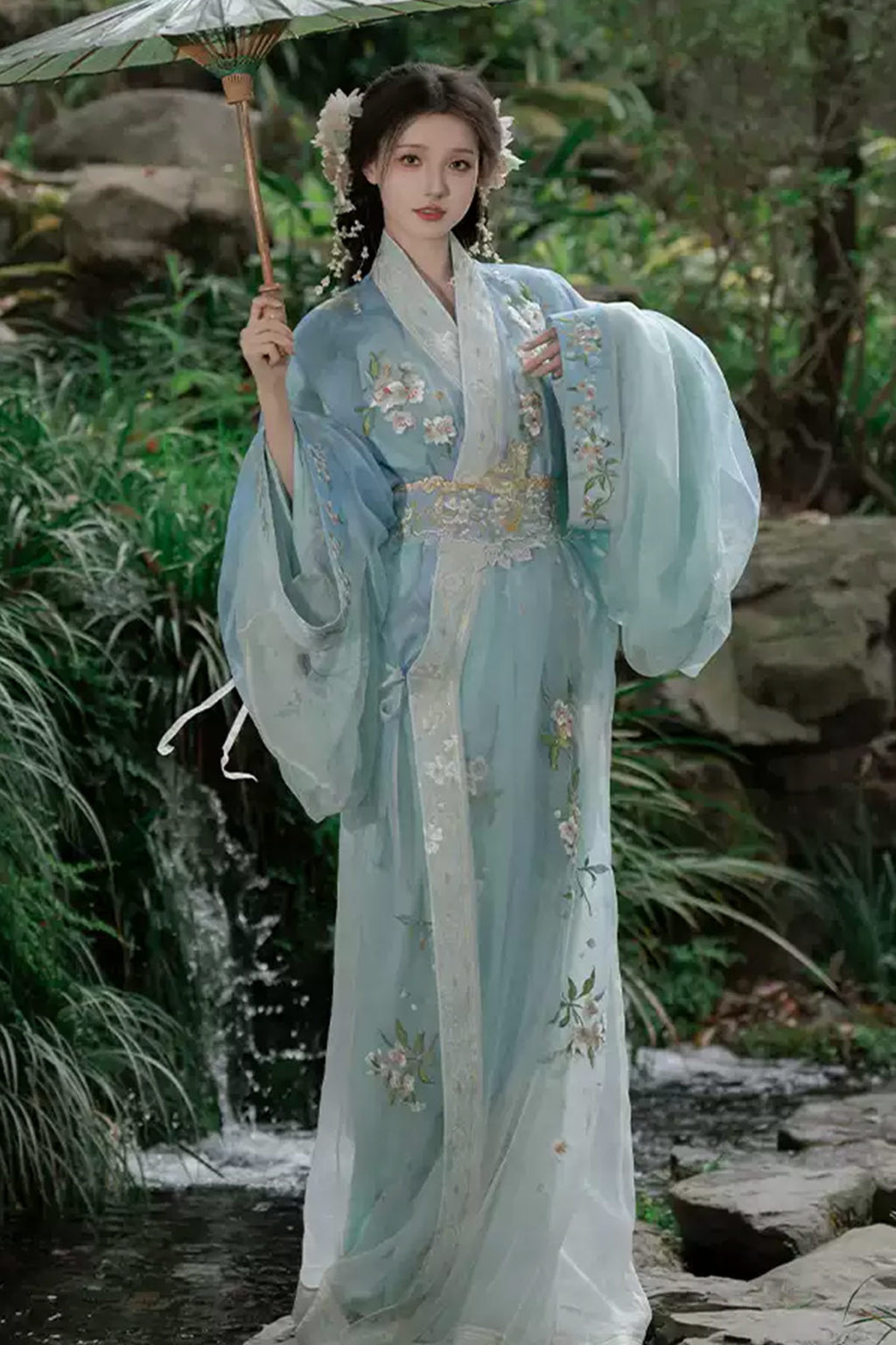Warring States Robe Blue Jacquard Embroidery Zhiju Hanfu- lihuayueming 梨花月明