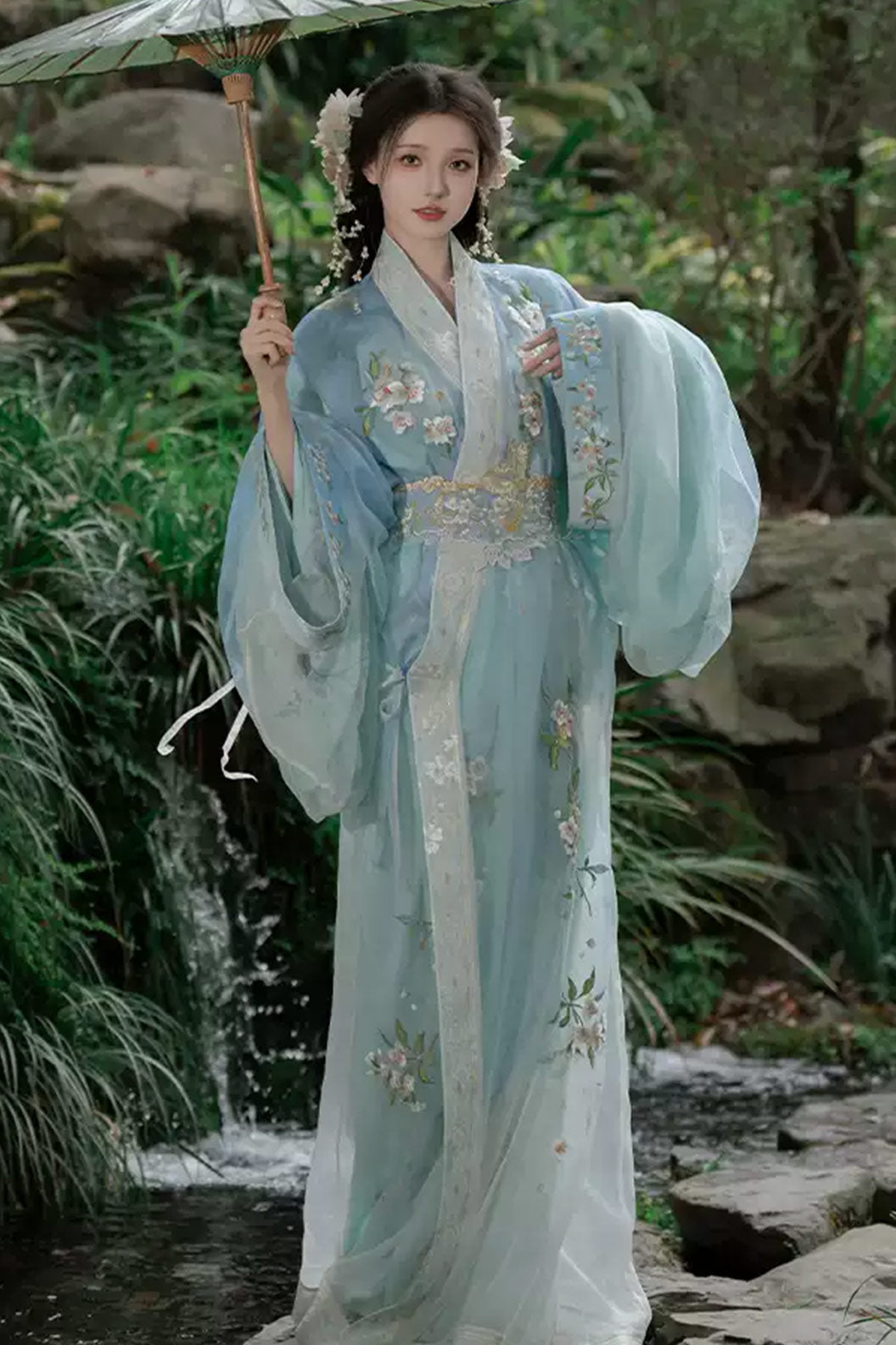 Warring States Robe Blue Jacquard Embroidery Zhiju Hanfu- lihuayueming 梨花月明