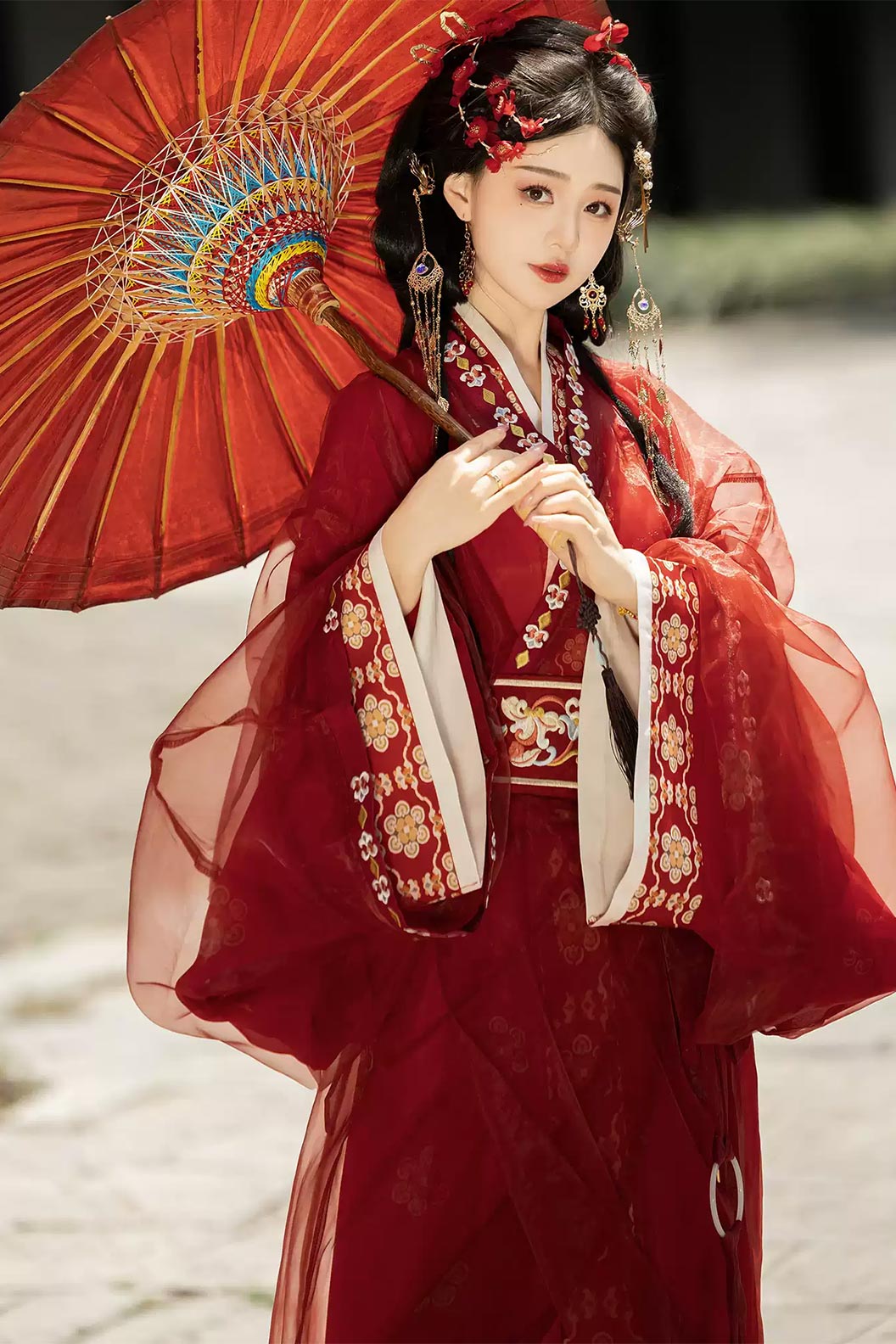 Warring States Robe Clothing Trailing Hem Cross Collar Yellow Red Hanfu Dress - bunian 不念