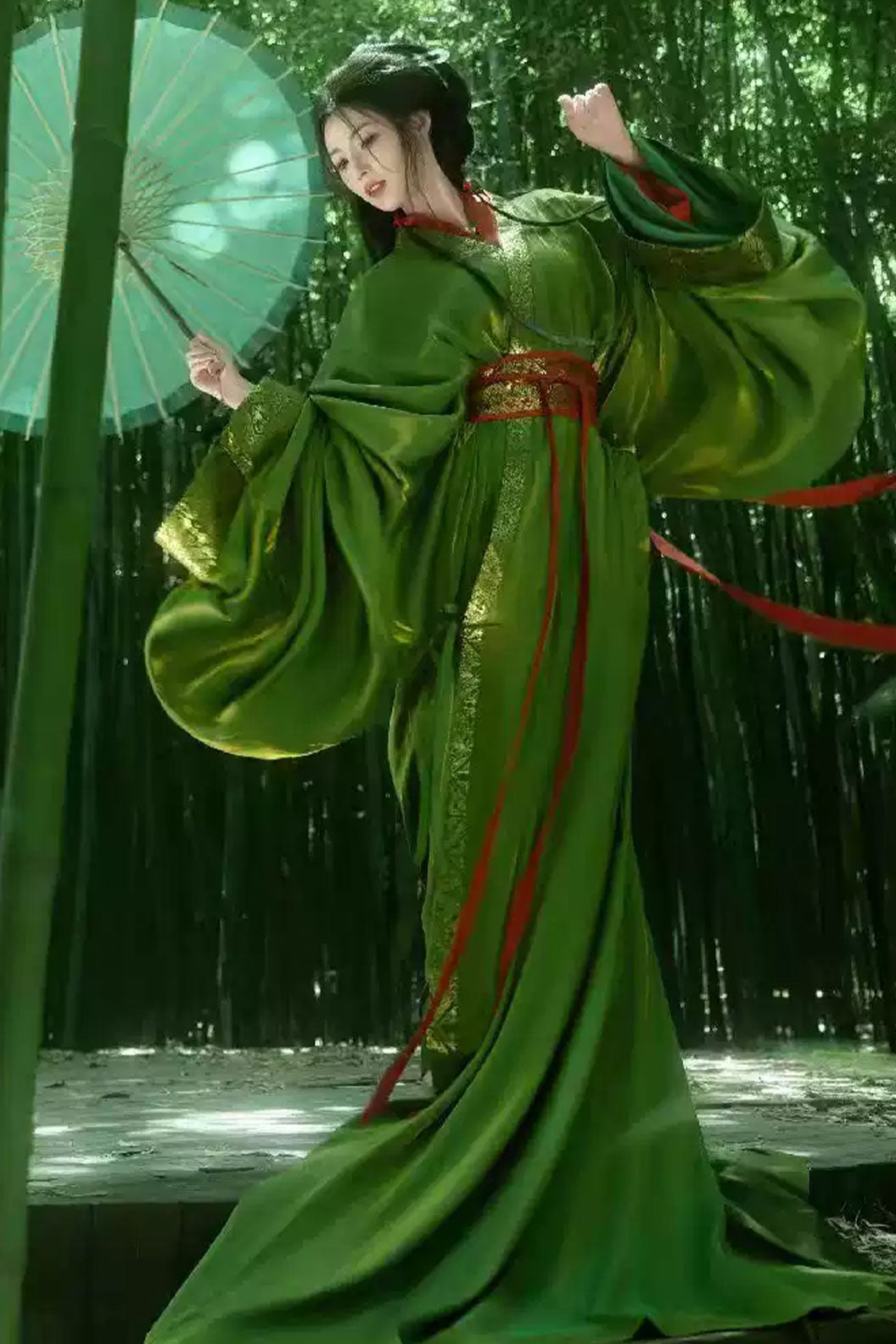 Warring States Robe Green Robe with Train for Spring - bizhang 碧嶂