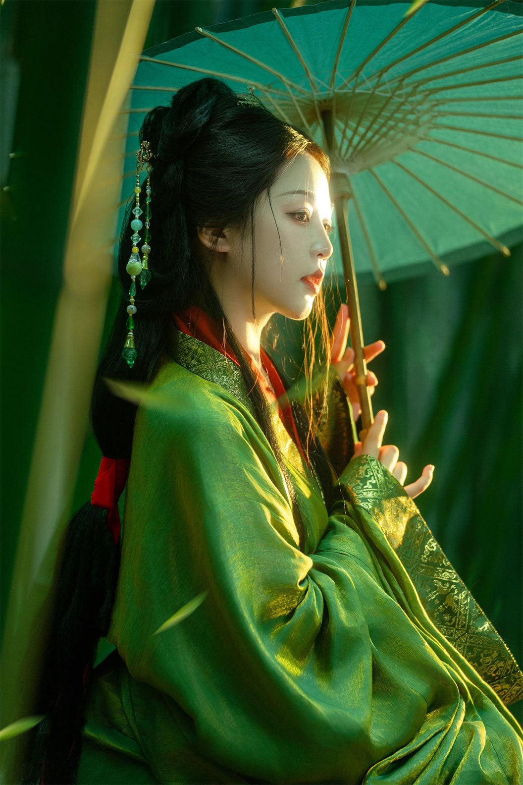 Warring States Robe Green Robe with Train for Spring - bizhang 碧嶂