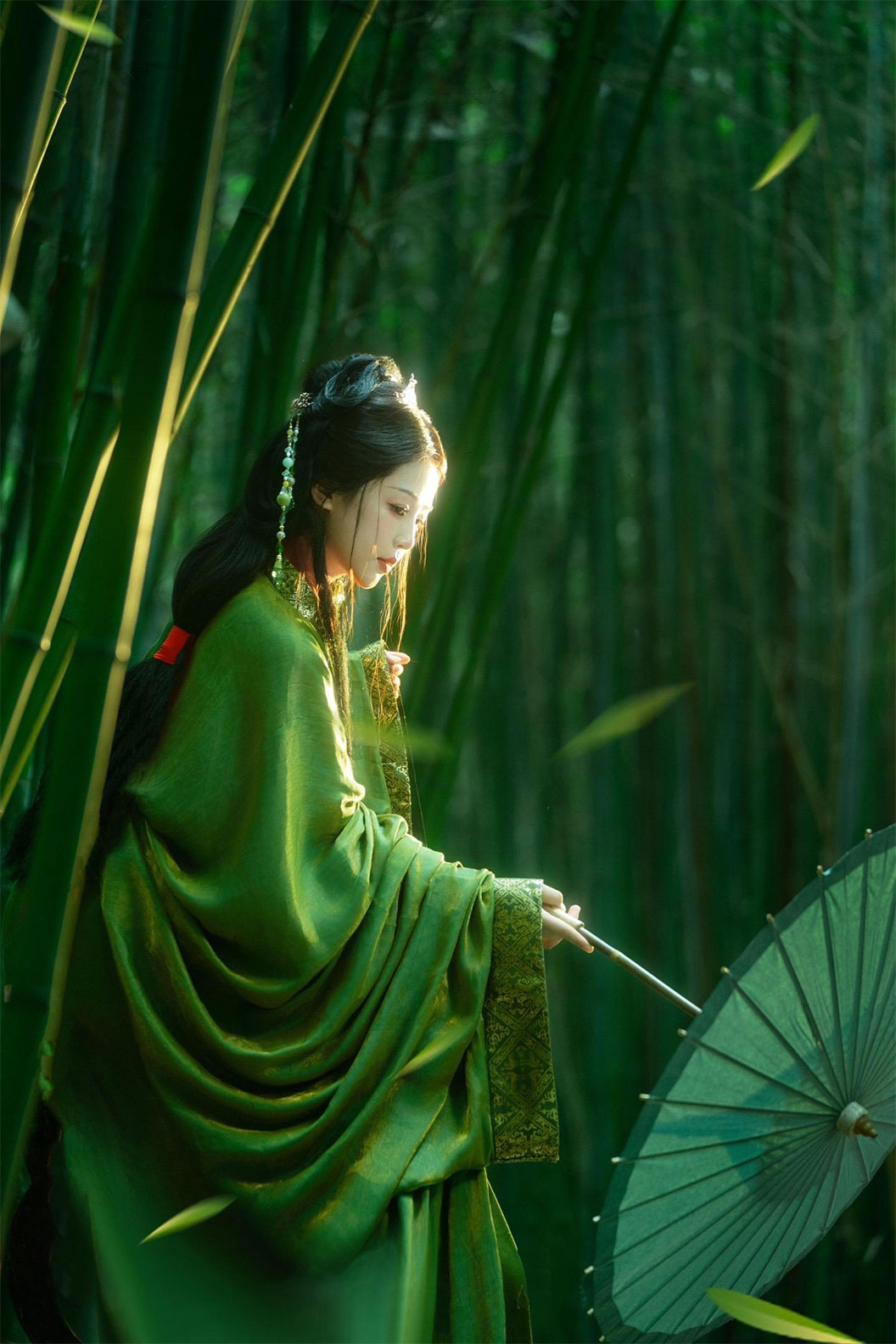 Warring States Robe Green Robe with Train for Spring - bizhang 碧嶂