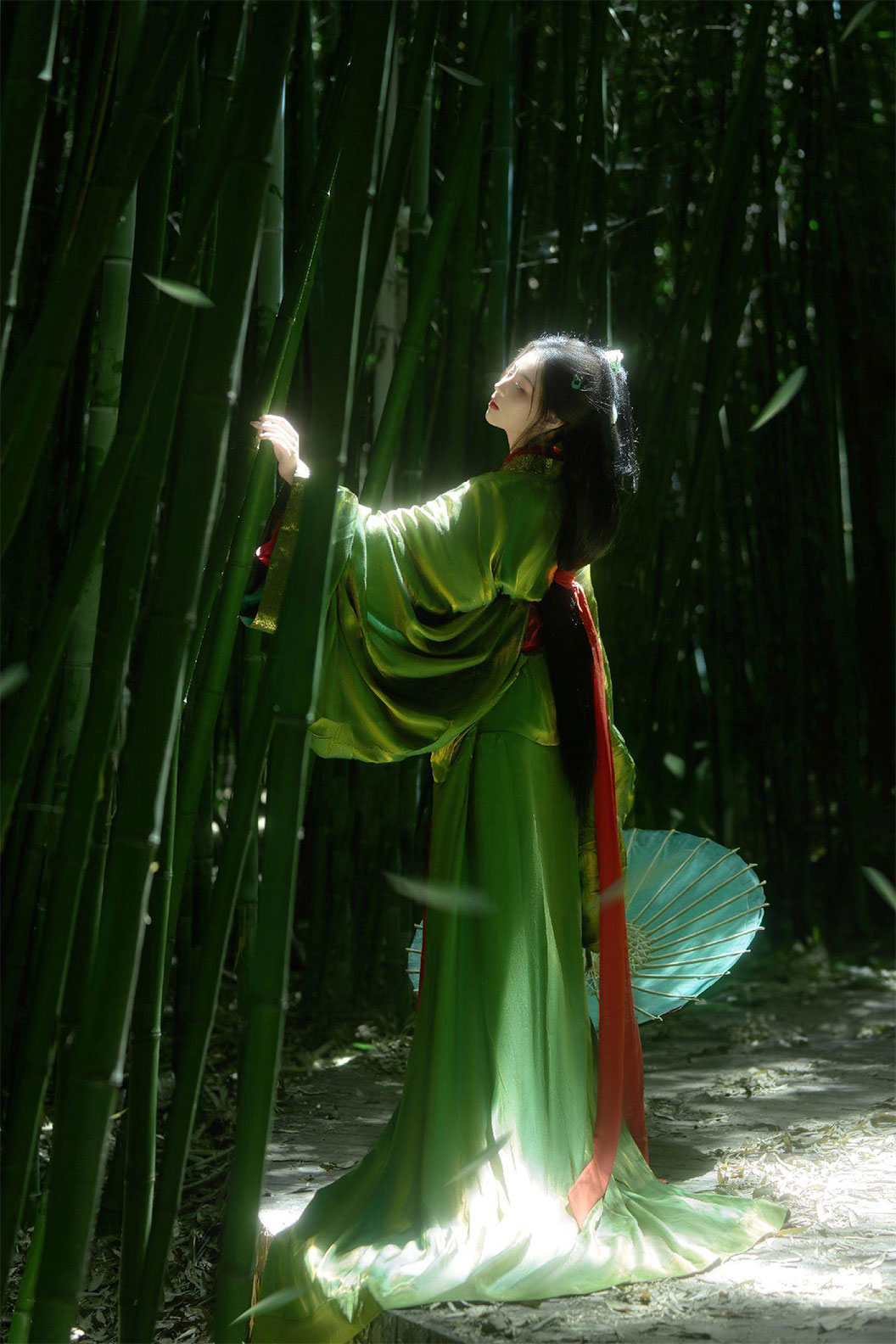 Warring States Robe Green Robe with Train for Spring - bizhang 碧嶂