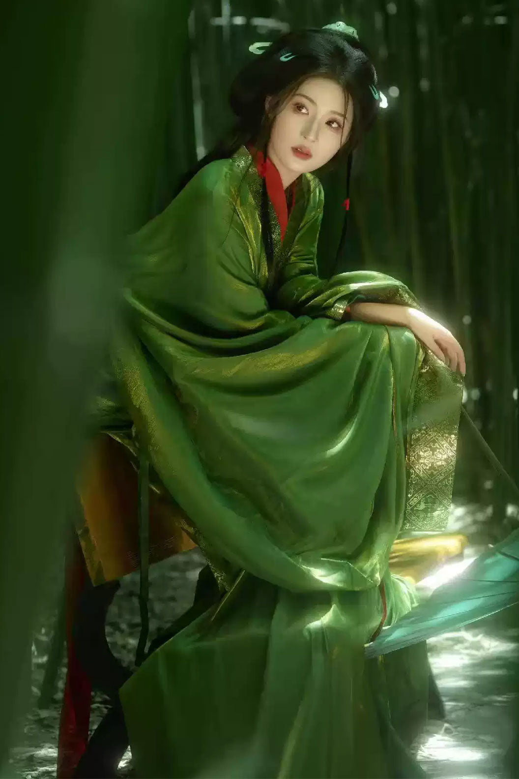 Warring States Robe Green Robe with Train for Spring - bizhang 碧嶂
