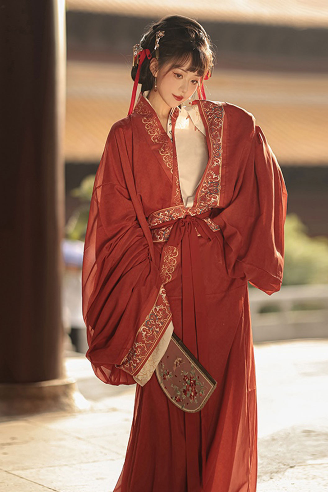 Warring states robe red straight hem robe for autumn - shenming 神明