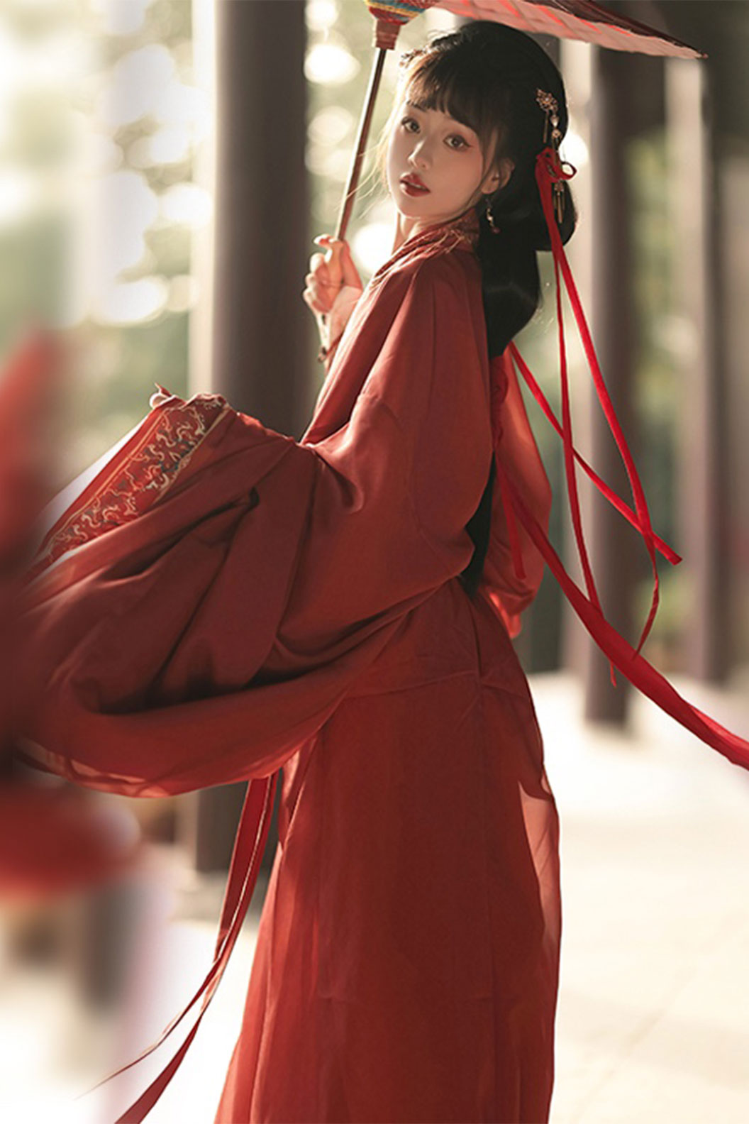 Warring states robe red straight hem robe for autumn - shenming 神明