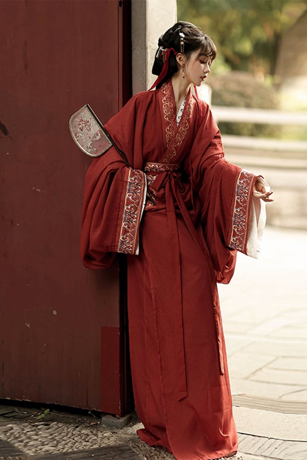 Warring states robe red straight hem robe for autumn - shenming 神明