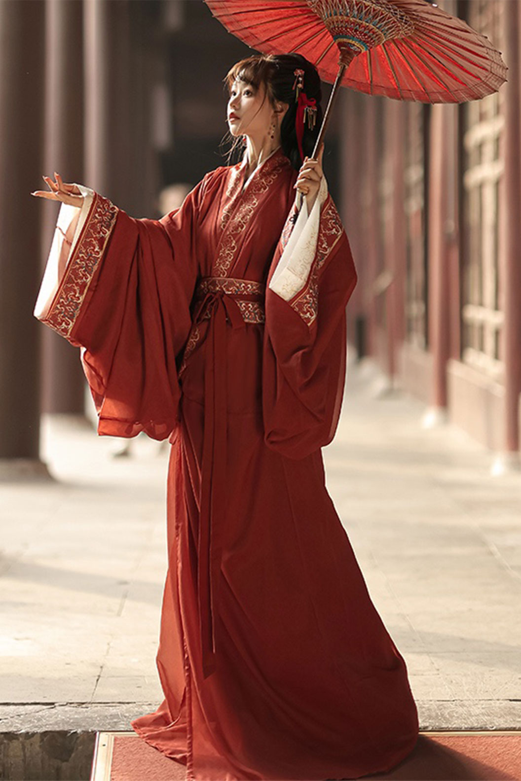 Warring states robe red straight hem robe for autumn - shenming 神明