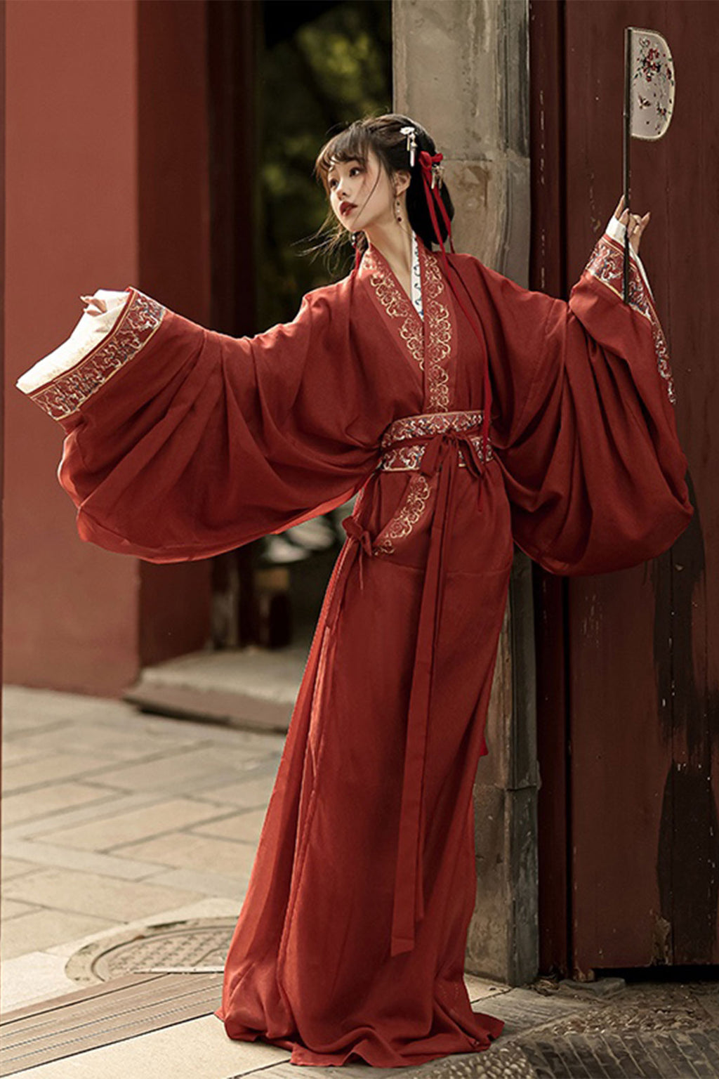 Warring states robe red straight hem robe for autumn - shenming 神明