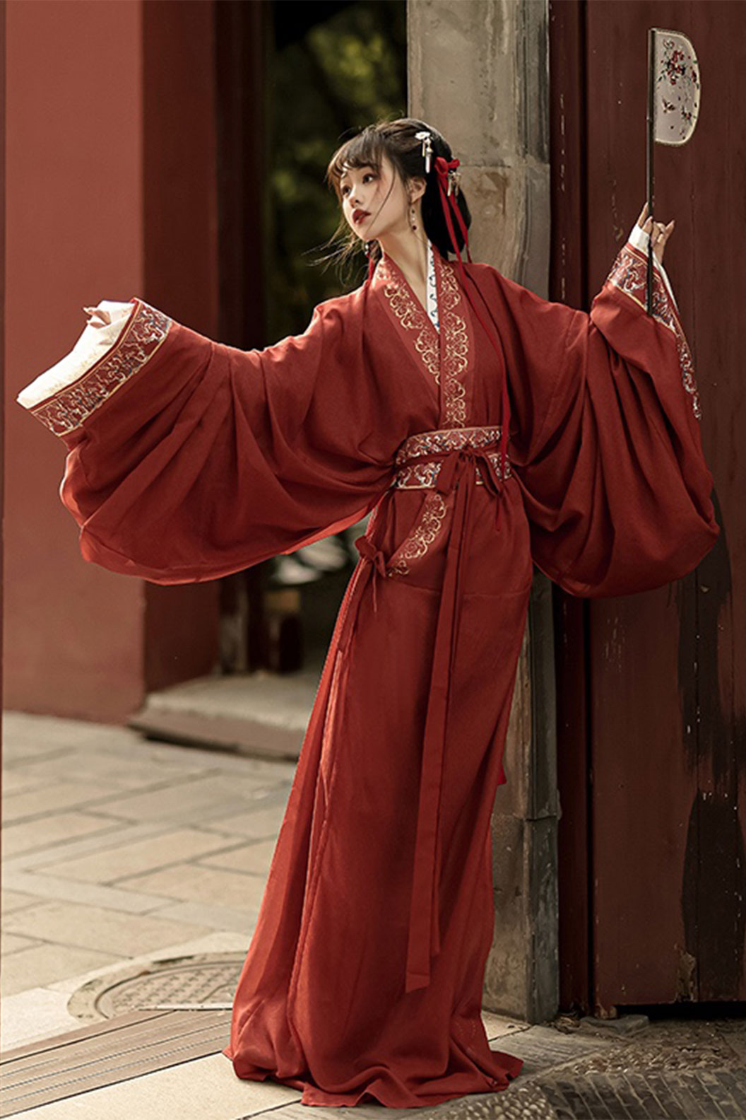 Warring states robe red straight hem robe for autumn - shenming 神明