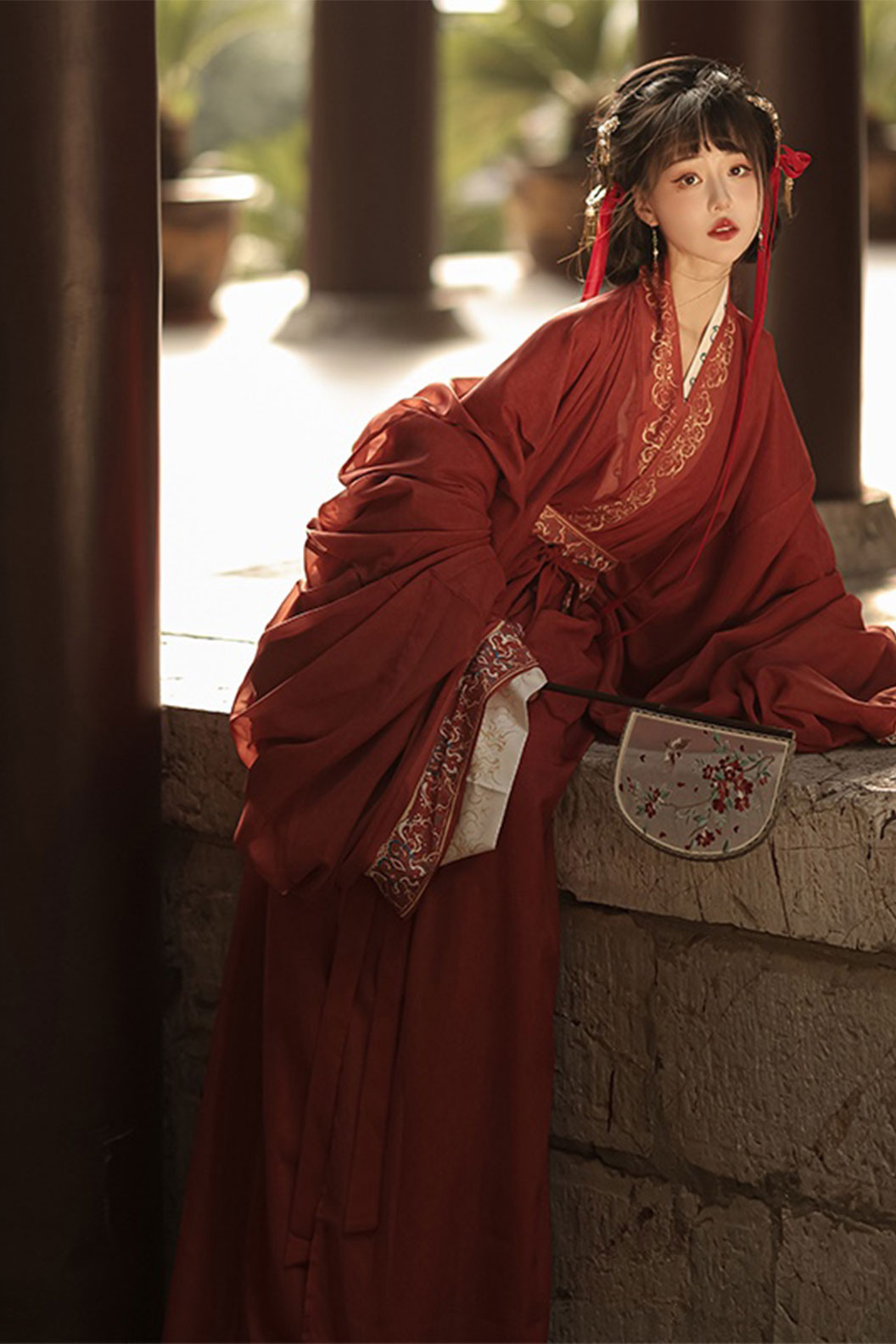 Warring states robe red straight hem robe for autumn - shenming 神明