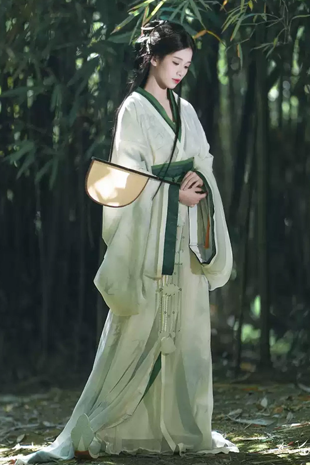 Warring States Robe White Green Double Layer Zhiju with Trailing Hem - qingyuan 青玉案