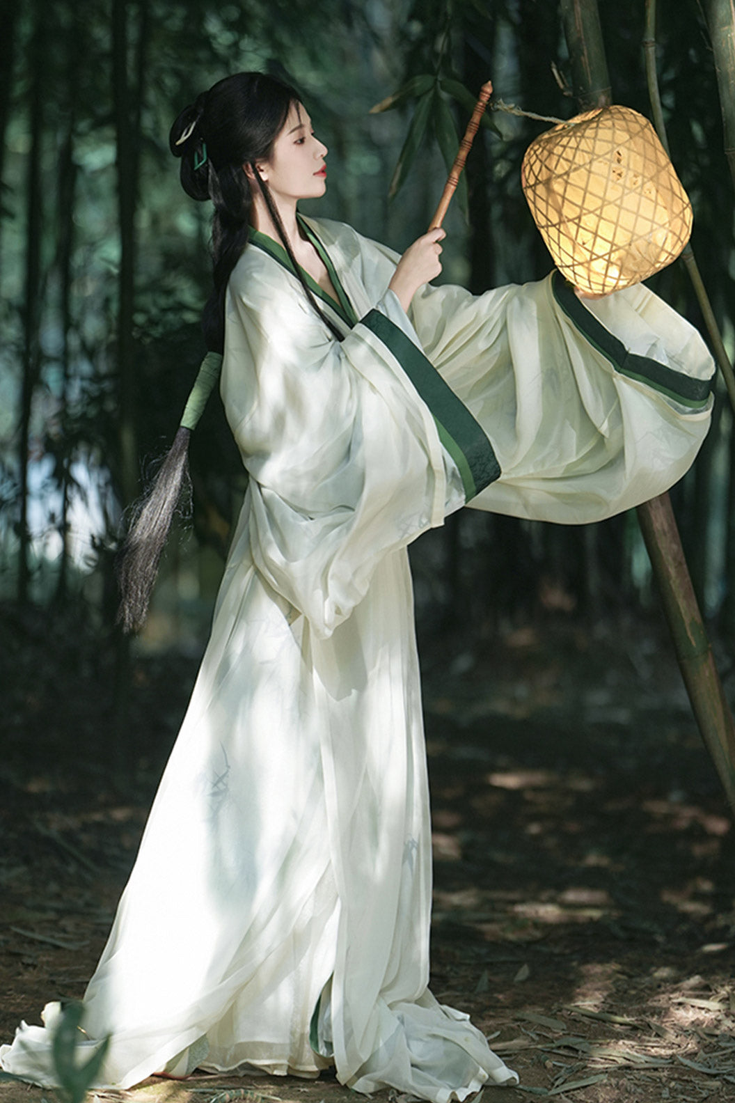 Warring States Robe White Green Double Layer Zhiju with Trailing Hem - qingyuan 青玉案