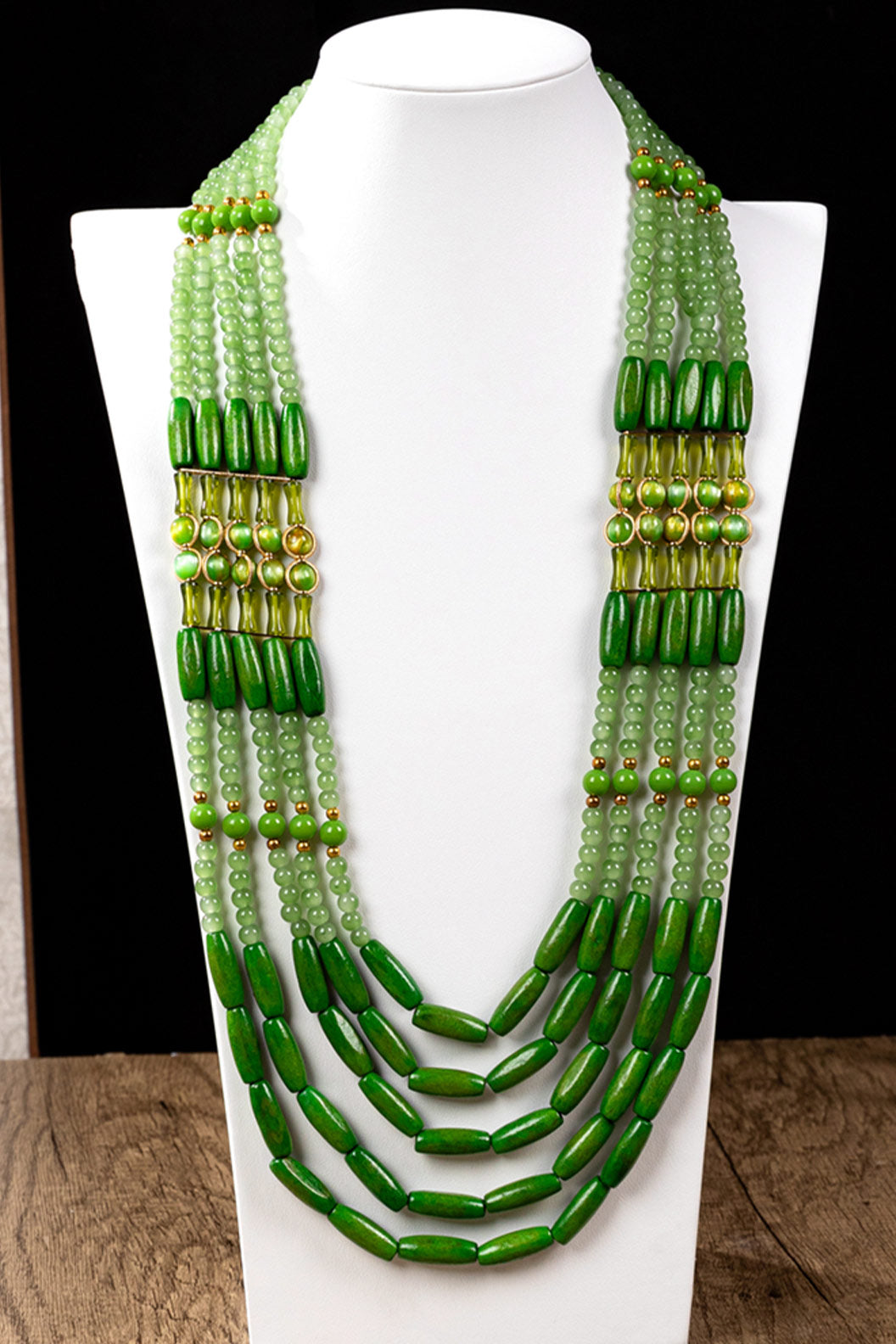 Warring States Style Heavywork Green Multi-Layer Chinese Style Necklace