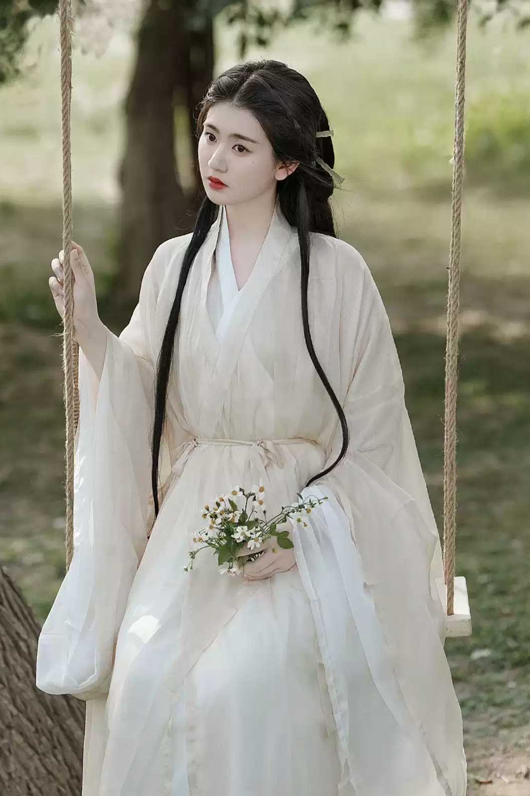 Song Dynasty Champagne Hanfu Dress Wide Sleeve Shirt For Cool Style - hengwu 蘅芜