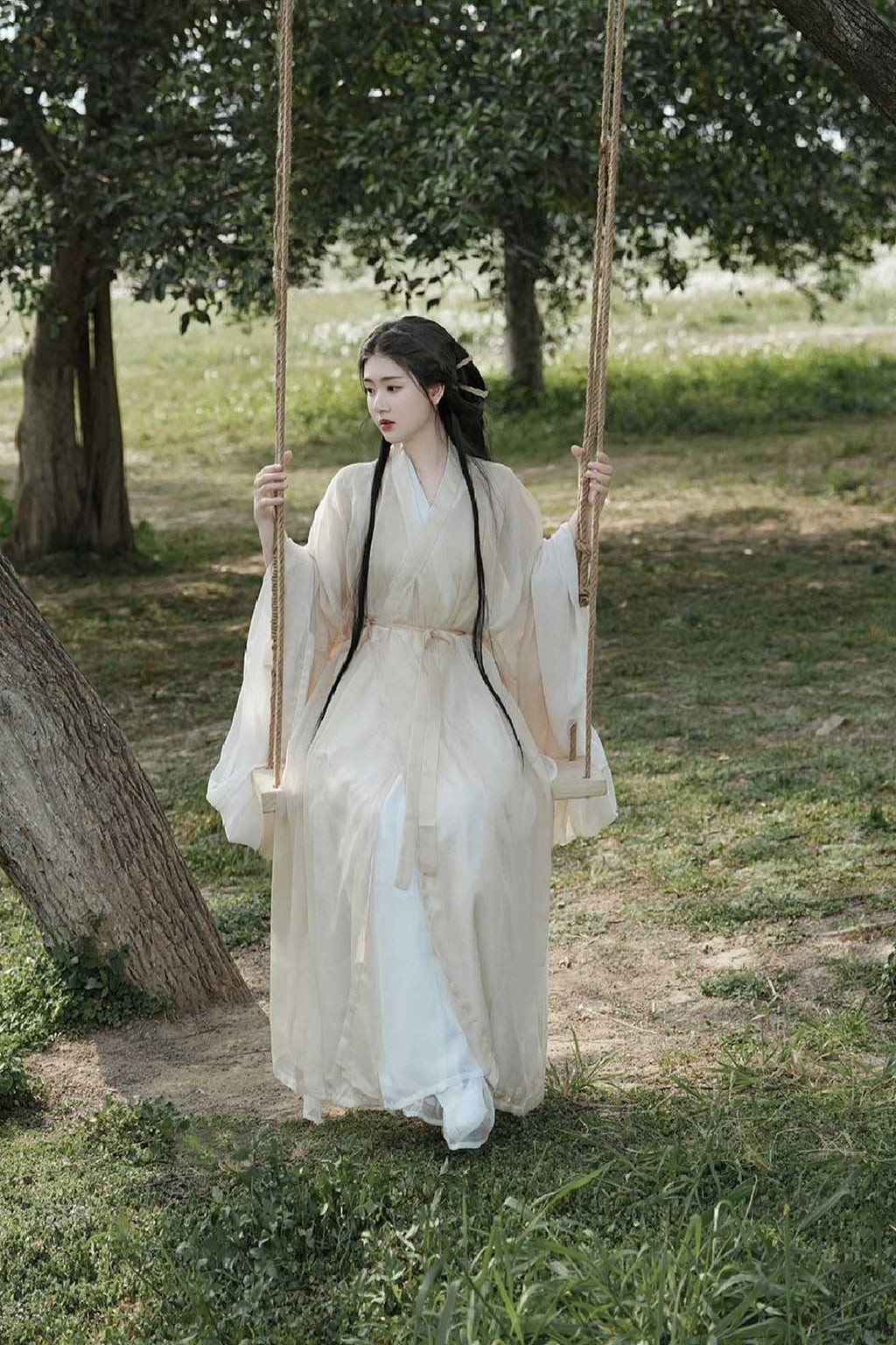 Song Dynasty Champagne Hanfu Dress Wide Sleeve Shirt For Cool Style - hengwu 蘅芜