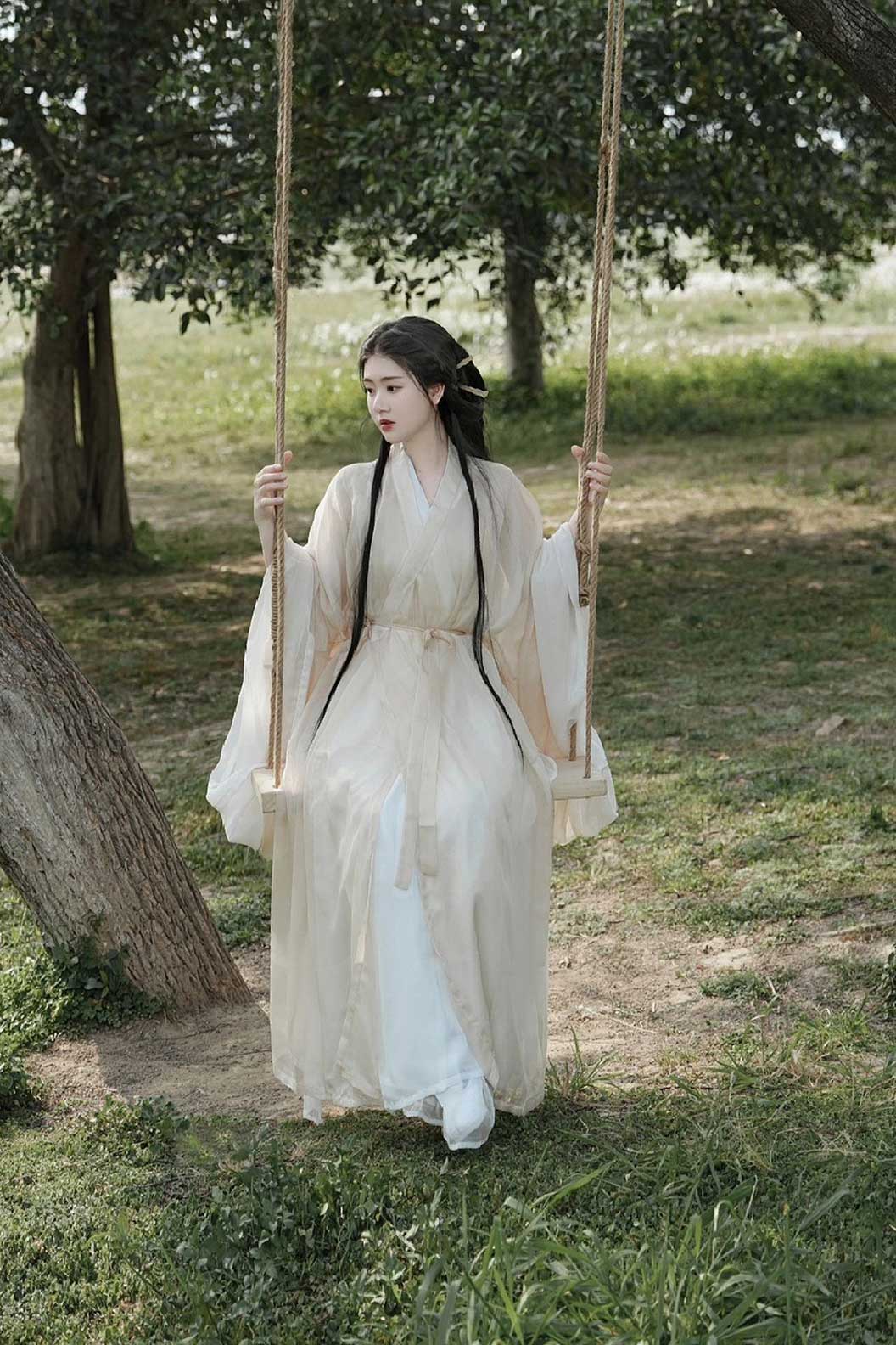 Song Dynasty Champagne Hanfu Dress Wide Sleeve Shirt For Cool Style - hengwu 蘅芜