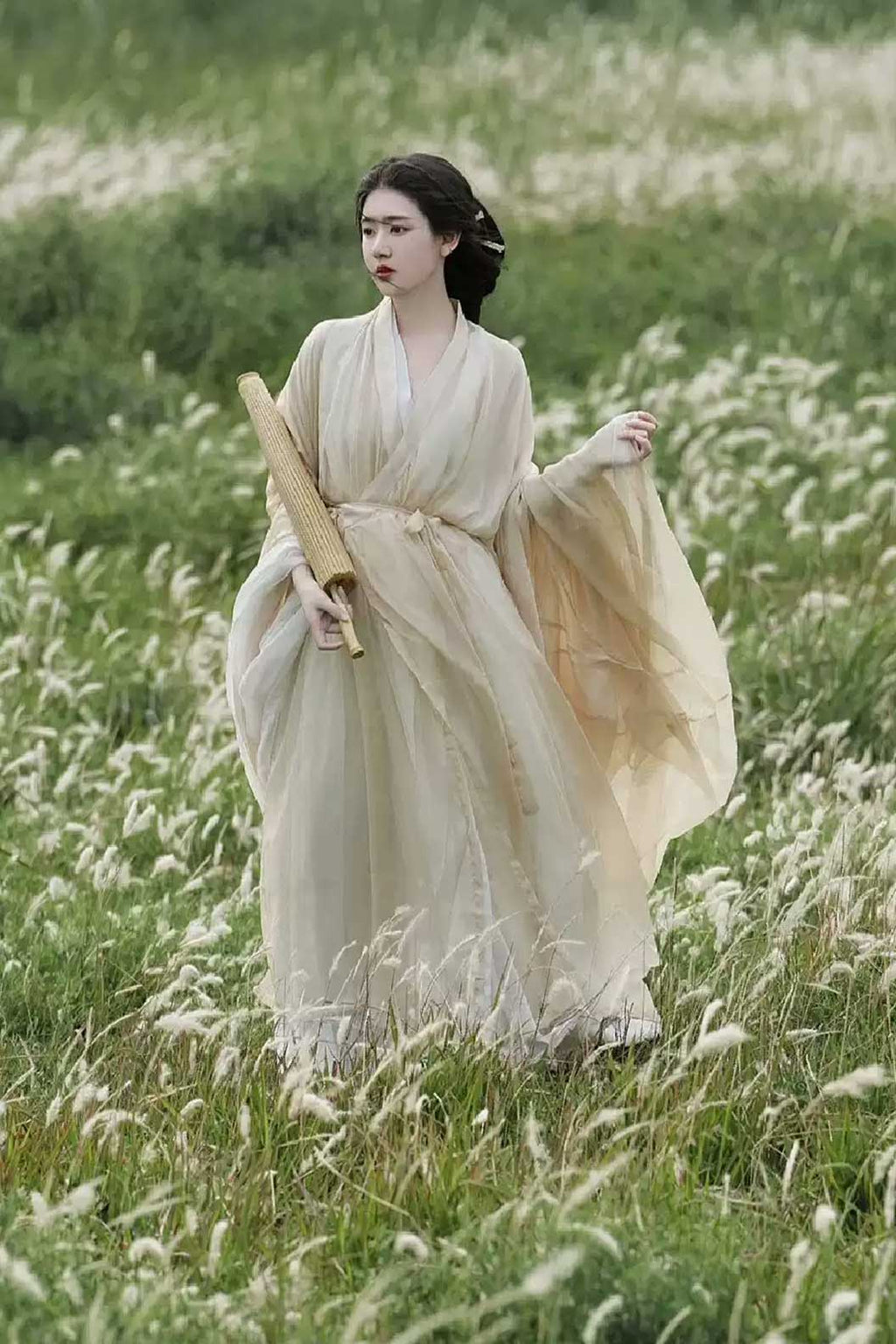 Song Dynasty Champagne Hanfu Dress Wide Sleeve Shirt For Cool Style - hengwu 蘅芜