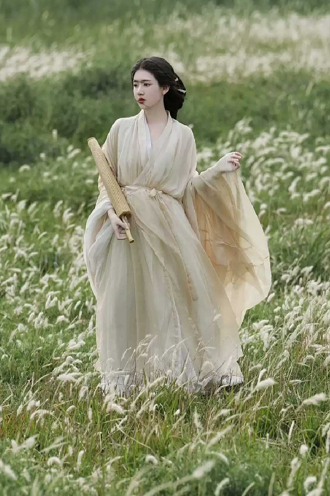 Song Dynasty Champagne Hanfu Dress Wide Sleeve Shirt For Cool Style - hengwu 蘅芜